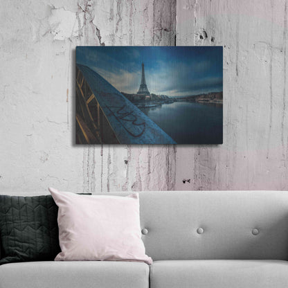 Luxe Metal Art 'Blue Eiffel Tower' by Sebastien Lory, Metal Wall Art,36x24