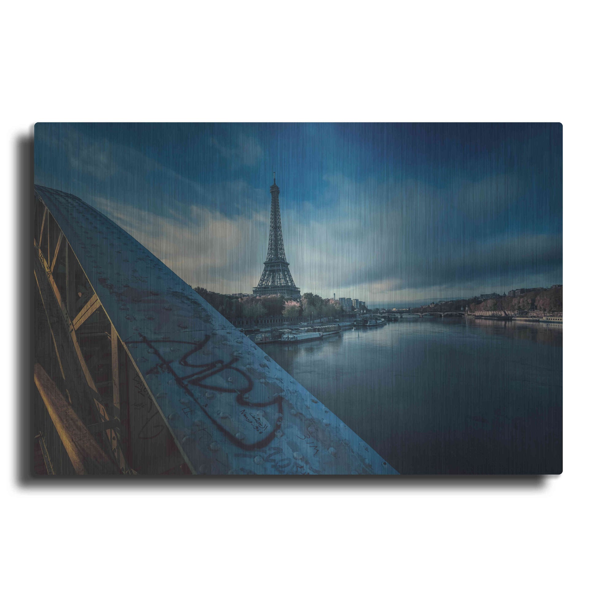 Luxe Metal Art 'Blue Eiffel Tower' by Sebastien Lory, Metal Wall Art