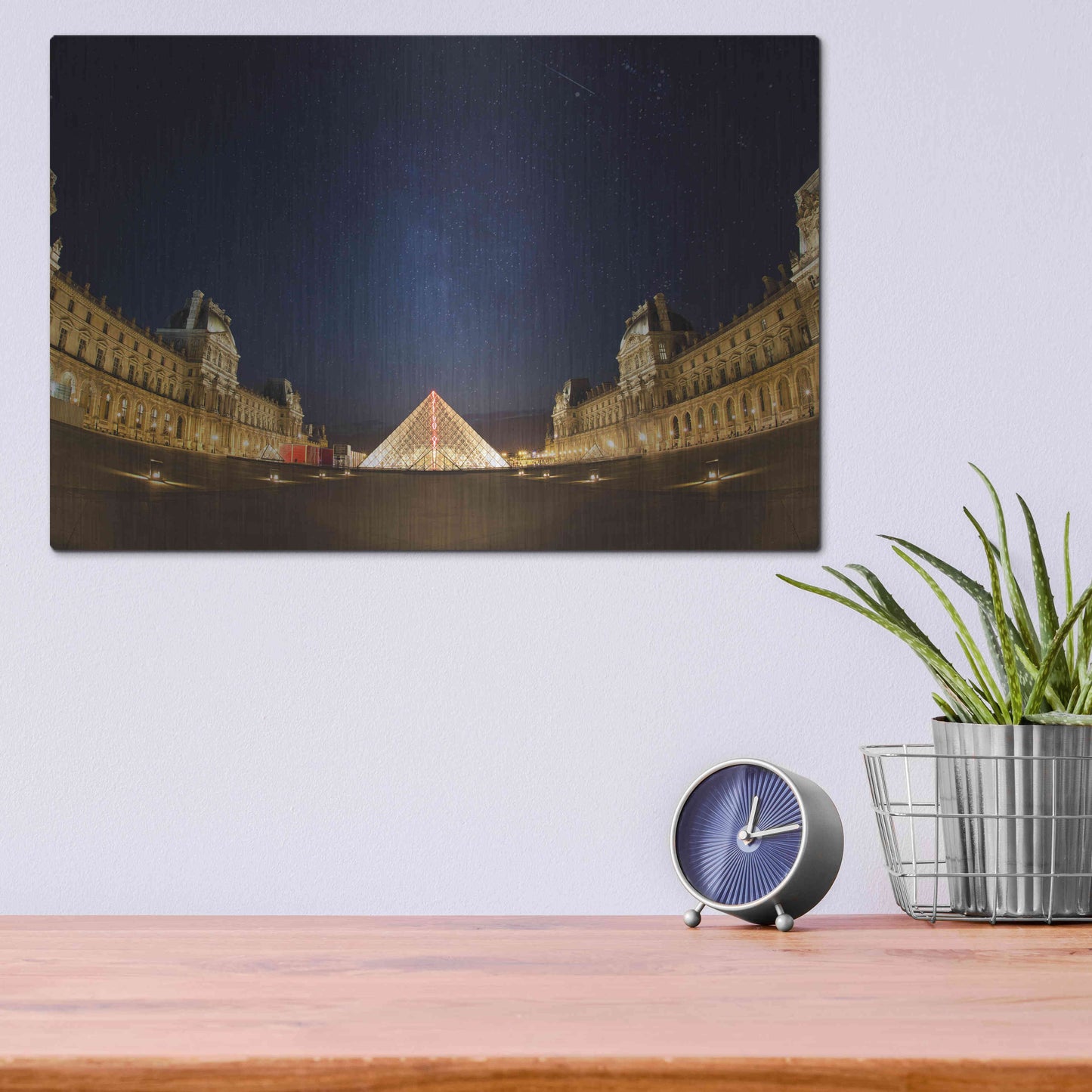 Luxe Metal Art 'Lourve Museum Nights' by Sebastien Lory, Metal Wall Art,16x12