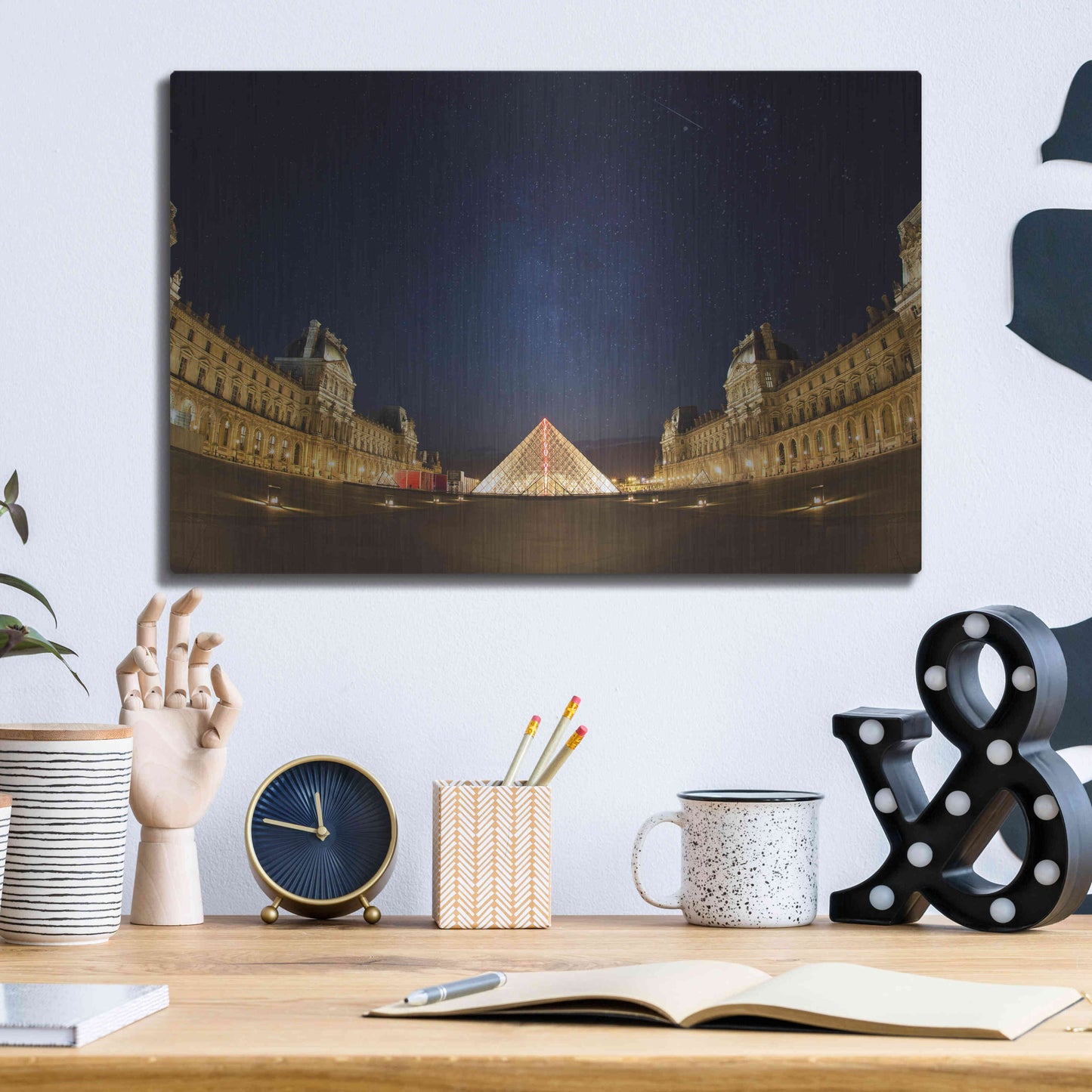 Luxe Metal Art 'Lourve Museum Nights' by Sebastien Lory, Metal Wall Art,16x12