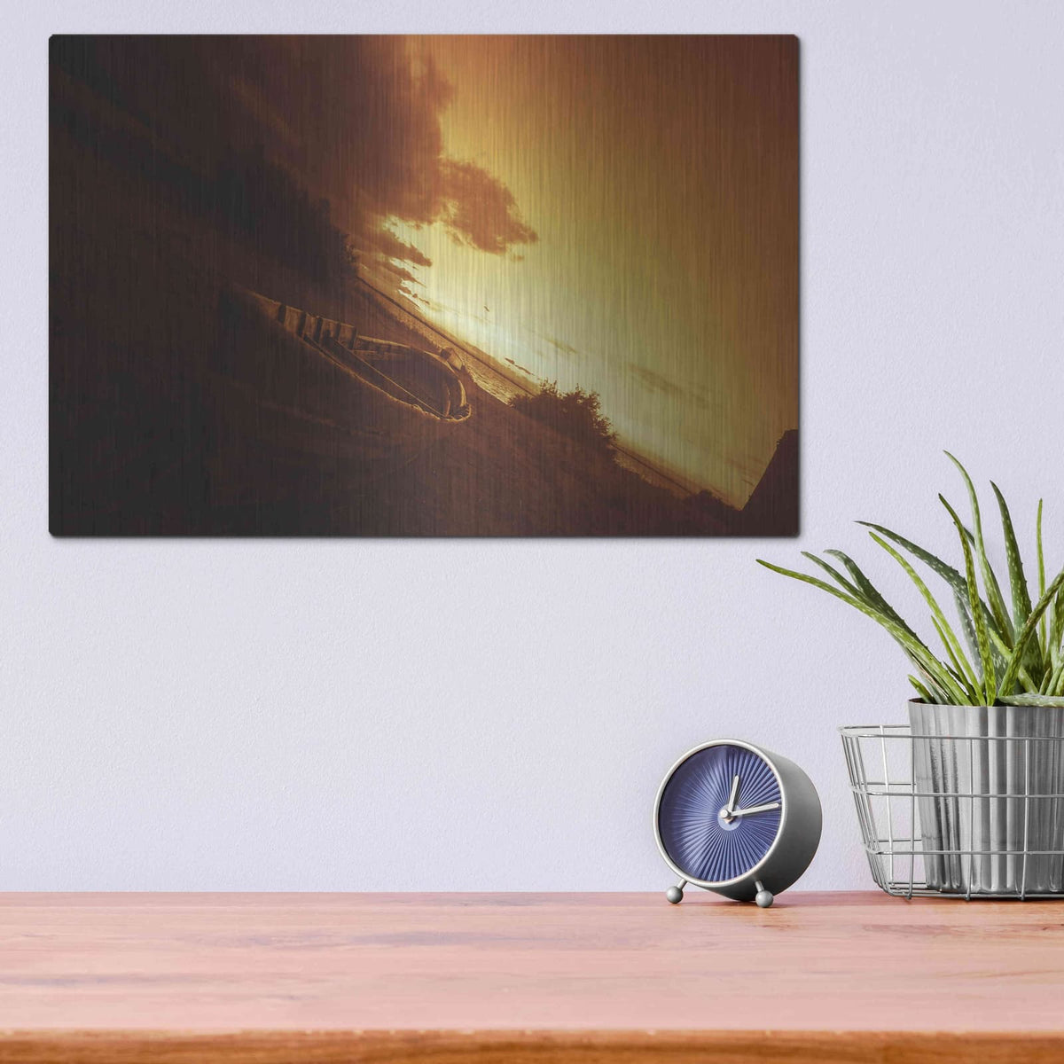 'Golden Sunset by the Lake' by Sebastien Lory – Metal Wall Art, 16x12 room view