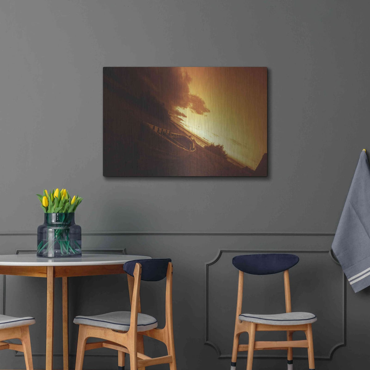 'Golden Sunset by the Lake' by Sebastien Lory – Metal Wall Art, 36x24 room view