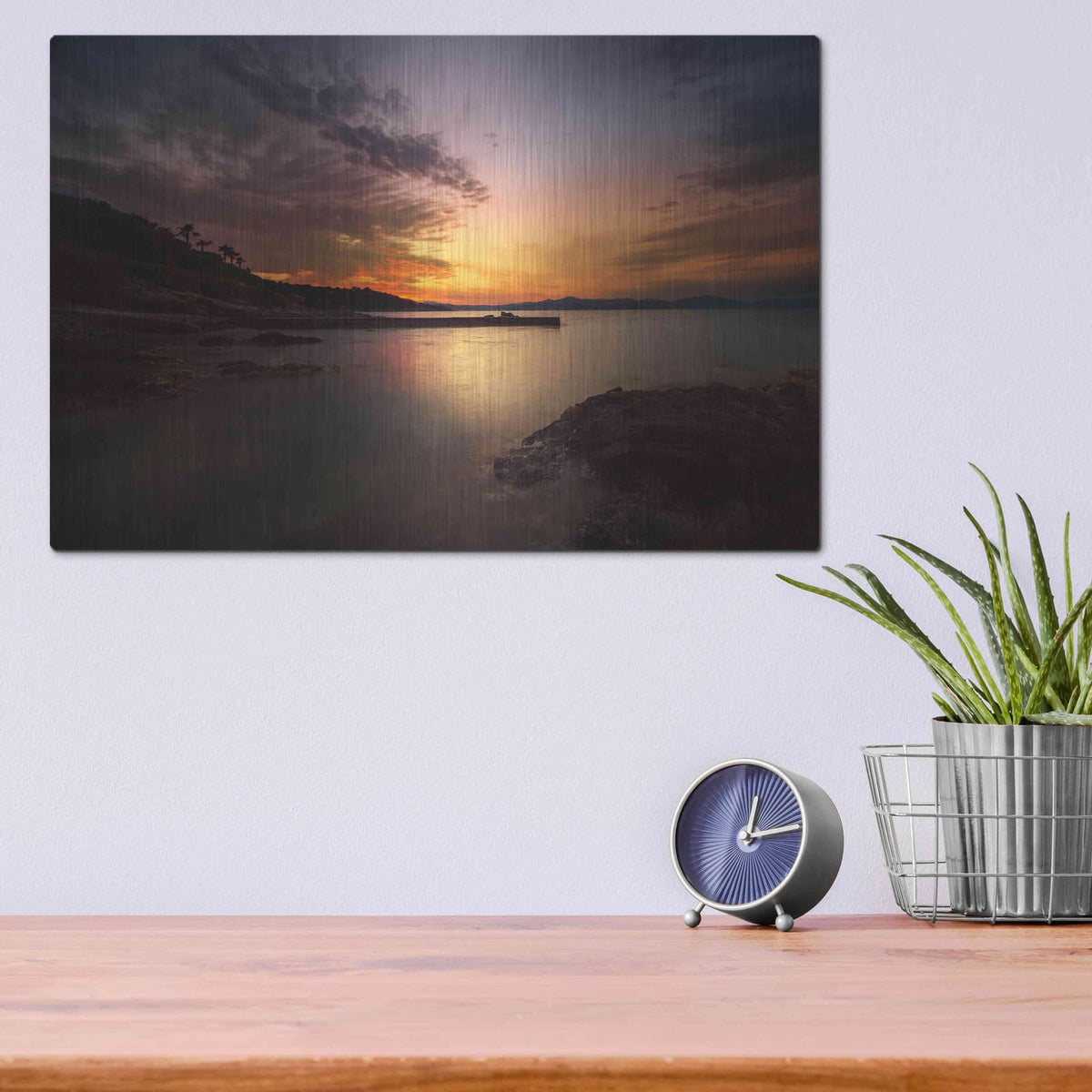 'Fiery Sunset' by Sebastien Lory – Metal Wall Art, 16x12 room view
