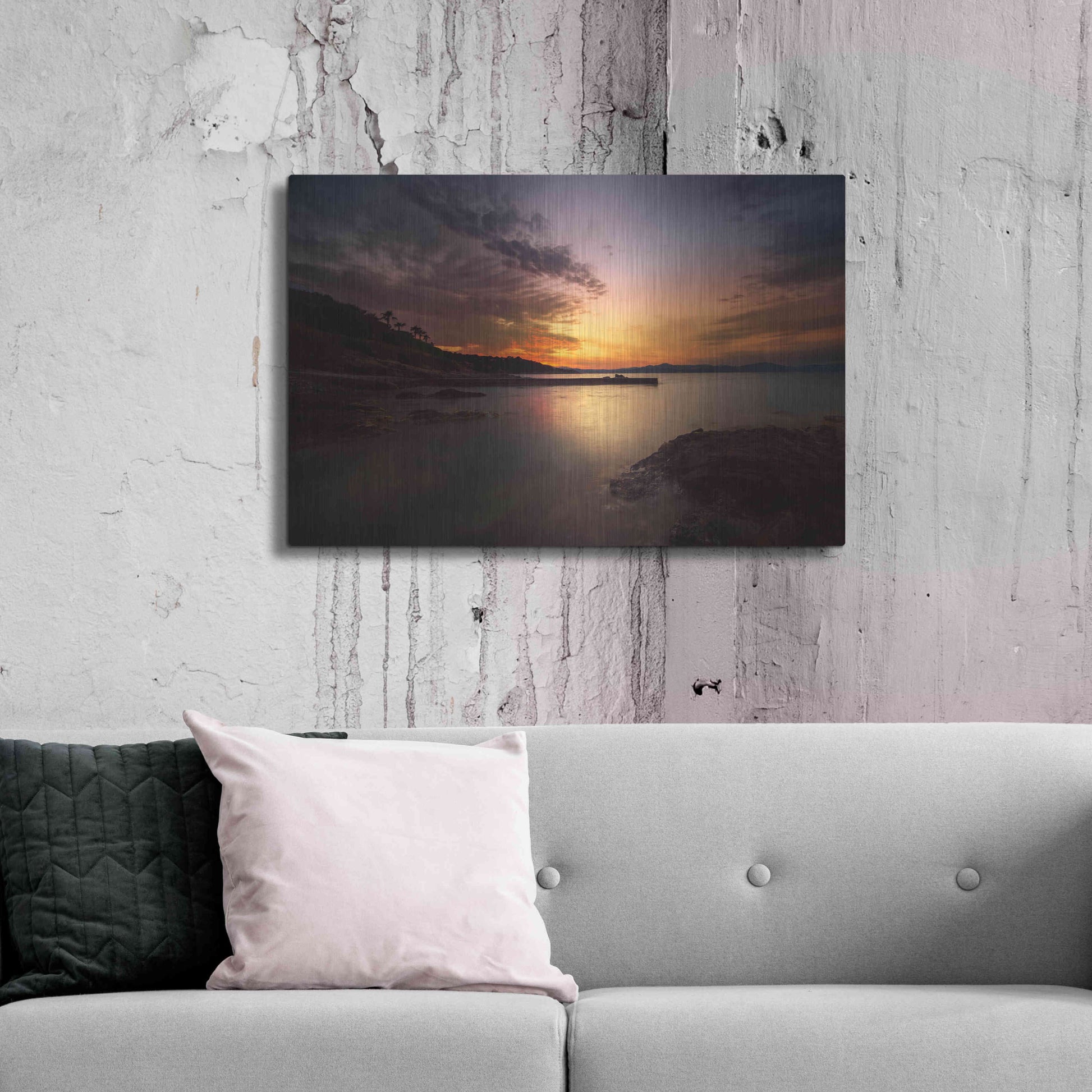 Luxe Metal Art 'Fiery Sunset' by Sebastien Lory, Metal Wall Art,36x24