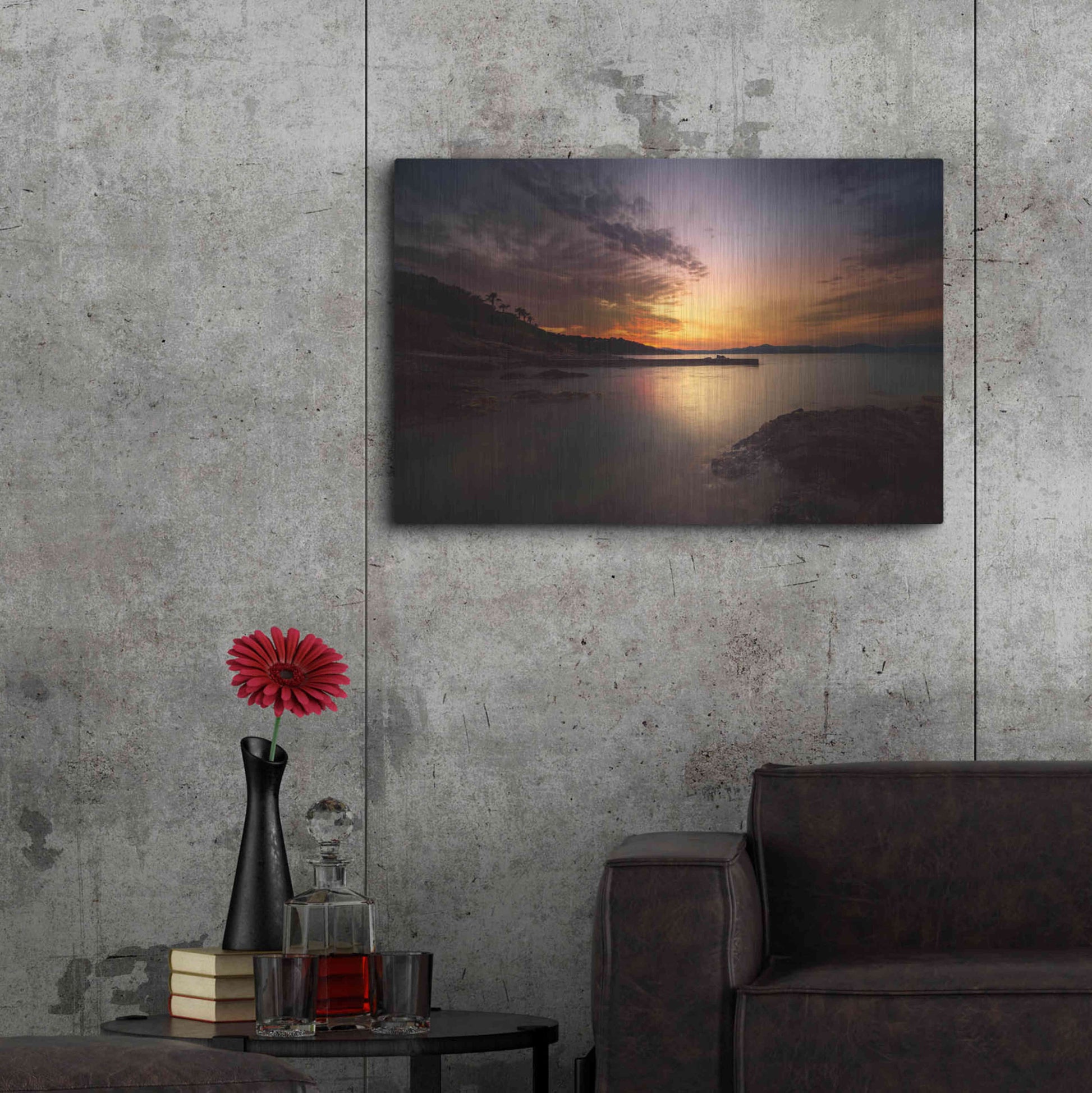 Luxe Metal Art 'Fiery Sunset' by Sebastien Lory, Metal Wall Art,36x24