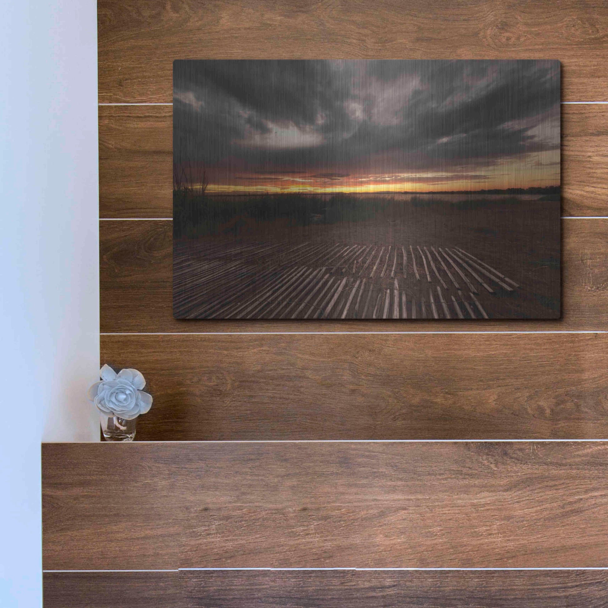 Luxe Metal Art 'Stormy Sunset' by Sebastien Lory, Metal Wall Art,16x12