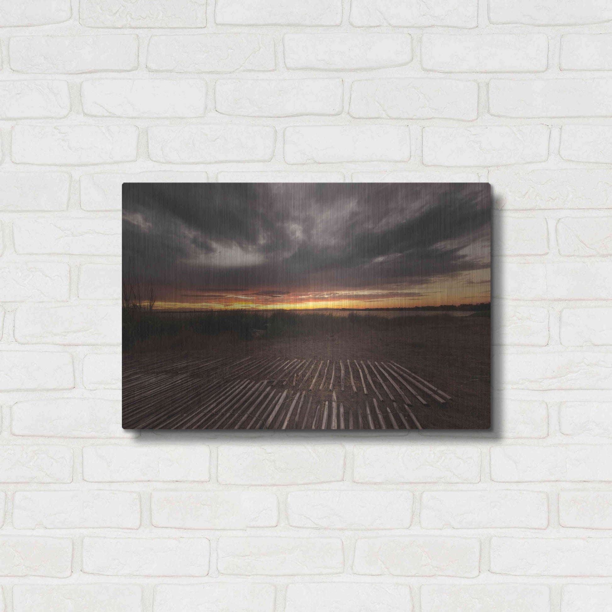 Luxe Metal Art 'Stormy Sunset' by Sebastien Lory, Metal Wall Art,24x16