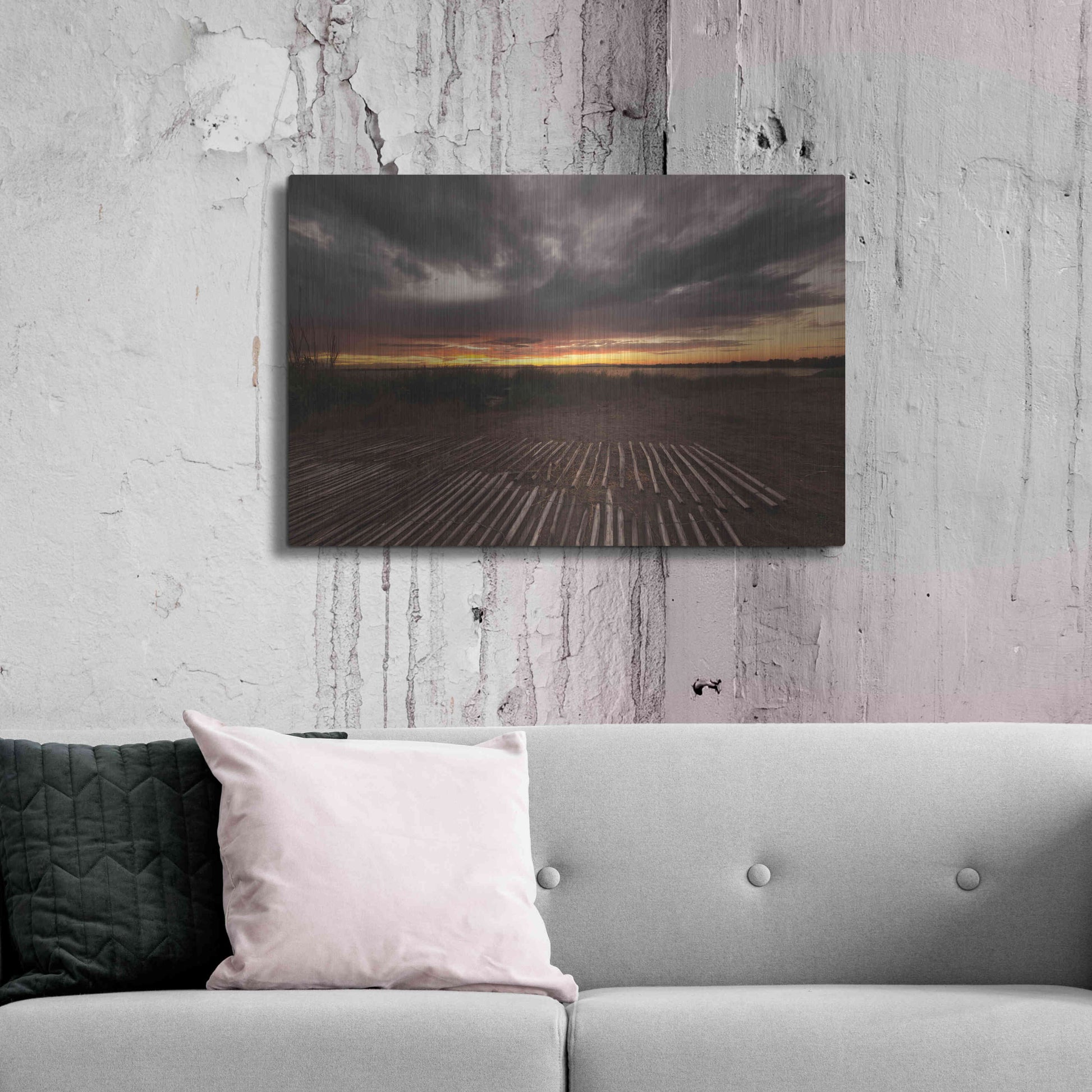 Luxe Metal Art 'Stormy Sunset' by Sebastien Lory, Metal Wall Art,36x24