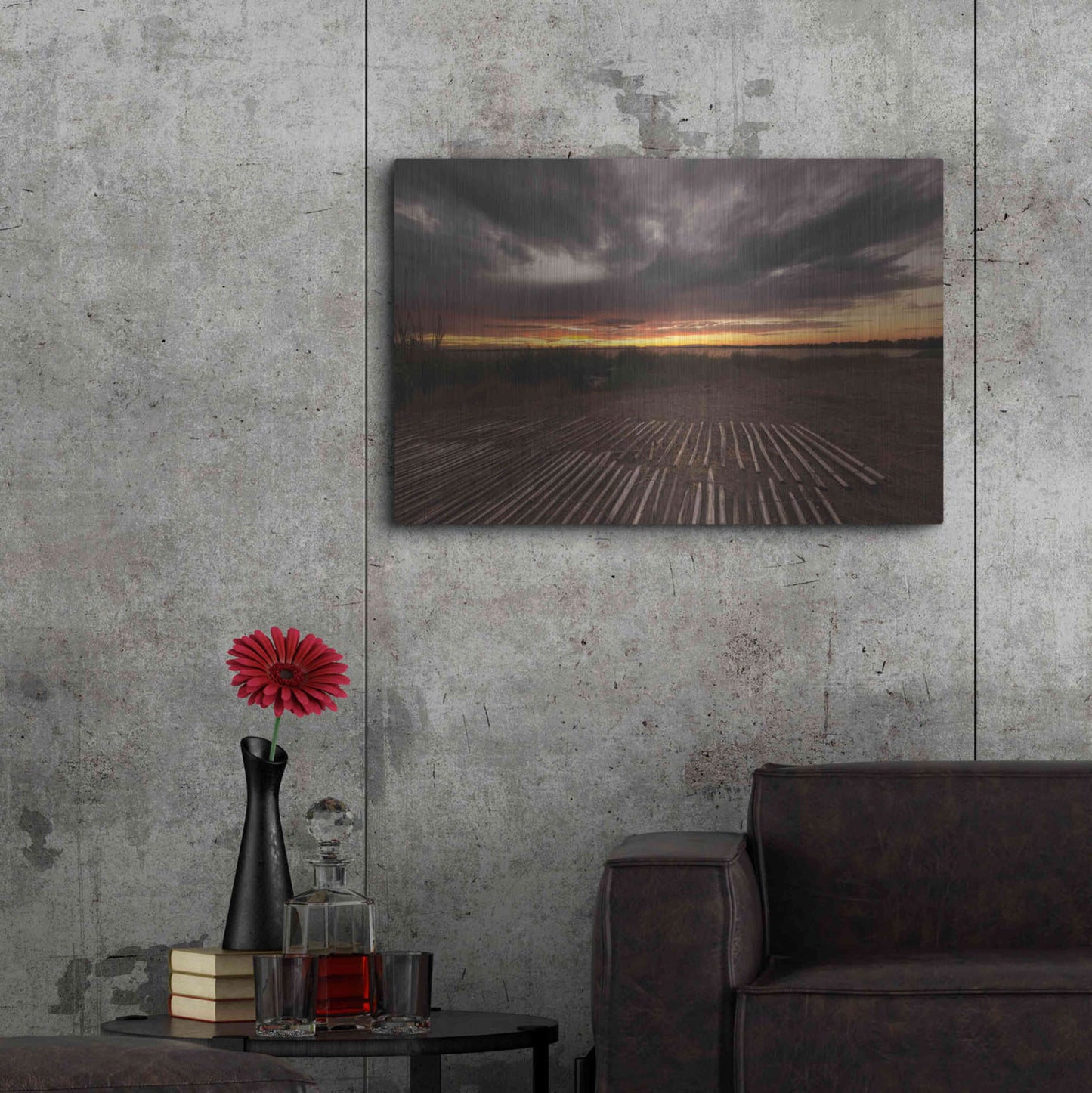 Luxe Metal Art 'Stormy Sunset' by Sebastien Lory, Metal Wall Art,36x24