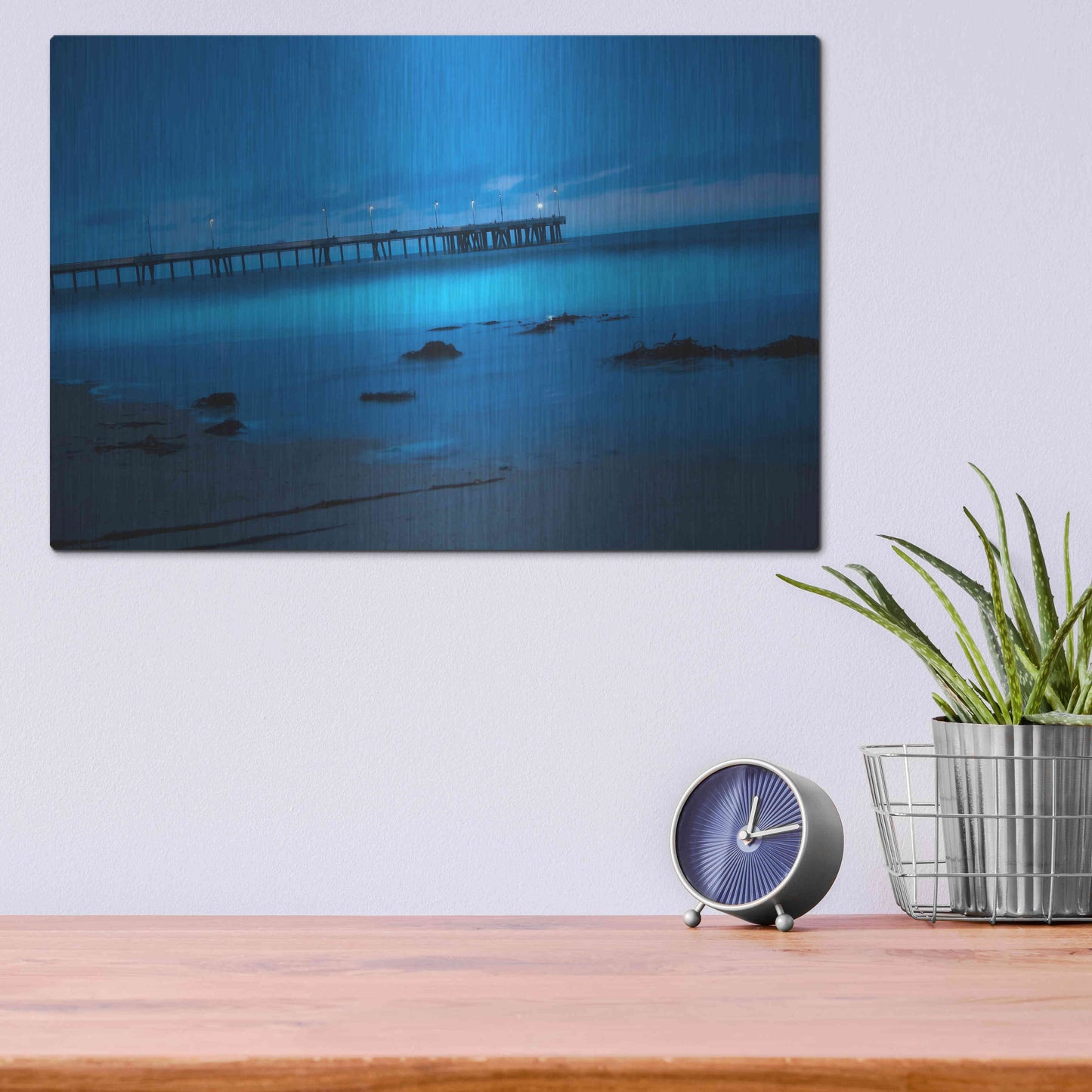 Luxe Metal Art 'Blue Hour Pier' by Sebastien Lory, Metal Wall Art,16x12