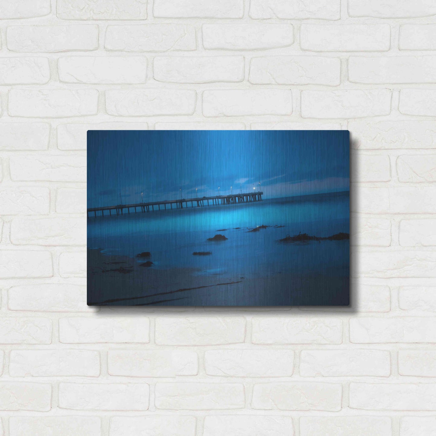 Luxe Metal Art 'Blue Hour Pier' by Sebastien Lory, Metal Wall Art,24x16