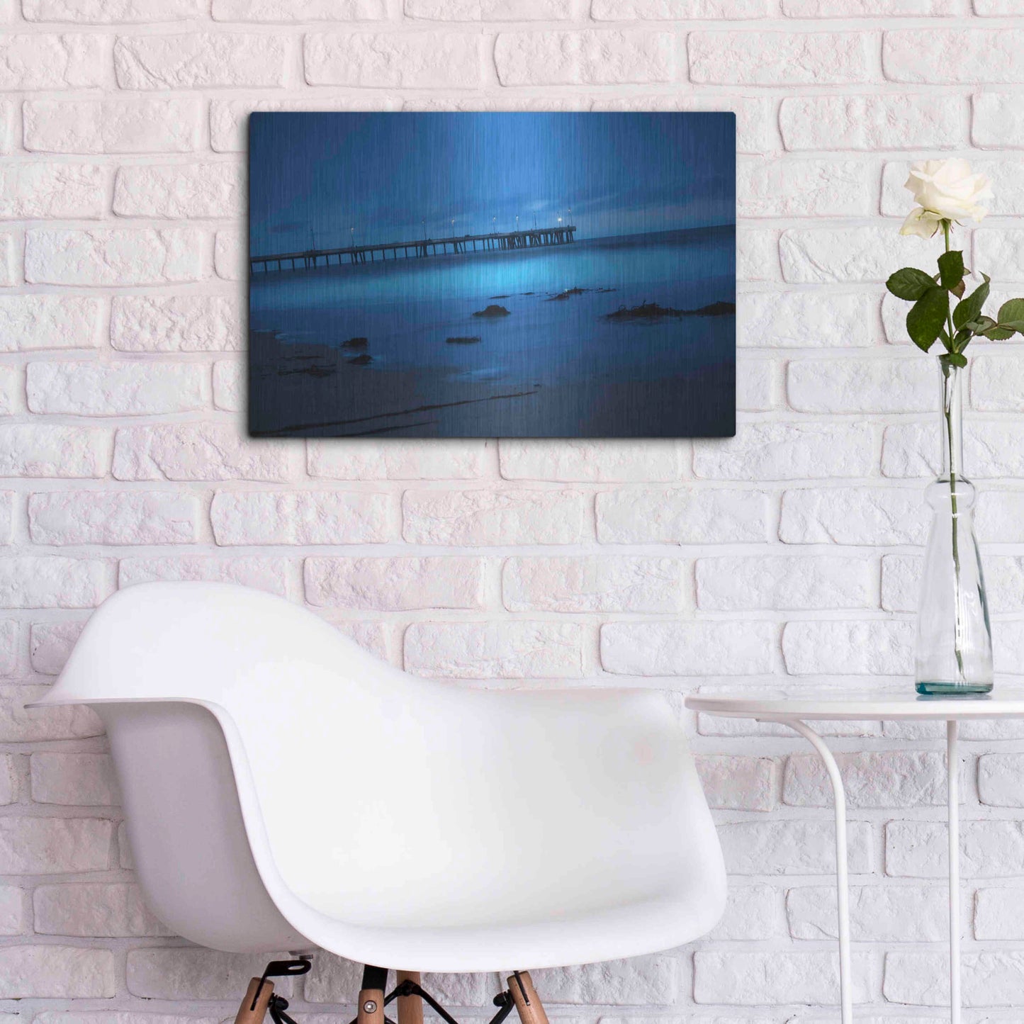 Luxe Metal Art 'Blue Hour Pier' by Sebastien Lory, Metal Wall Art,24x16