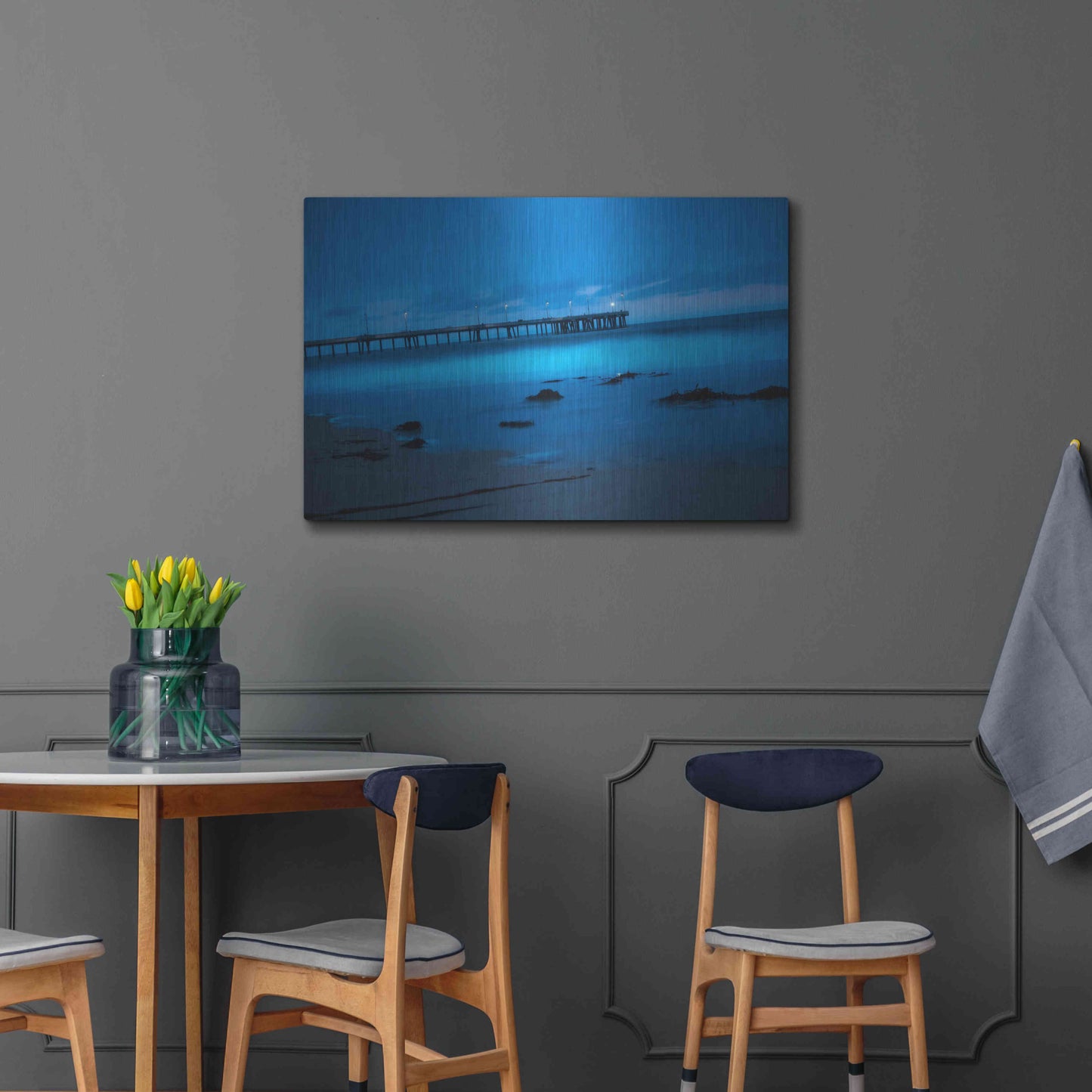 Luxe Metal Art 'Blue Hour Pier' by Sebastien Lory, Metal Wall Art,36x24