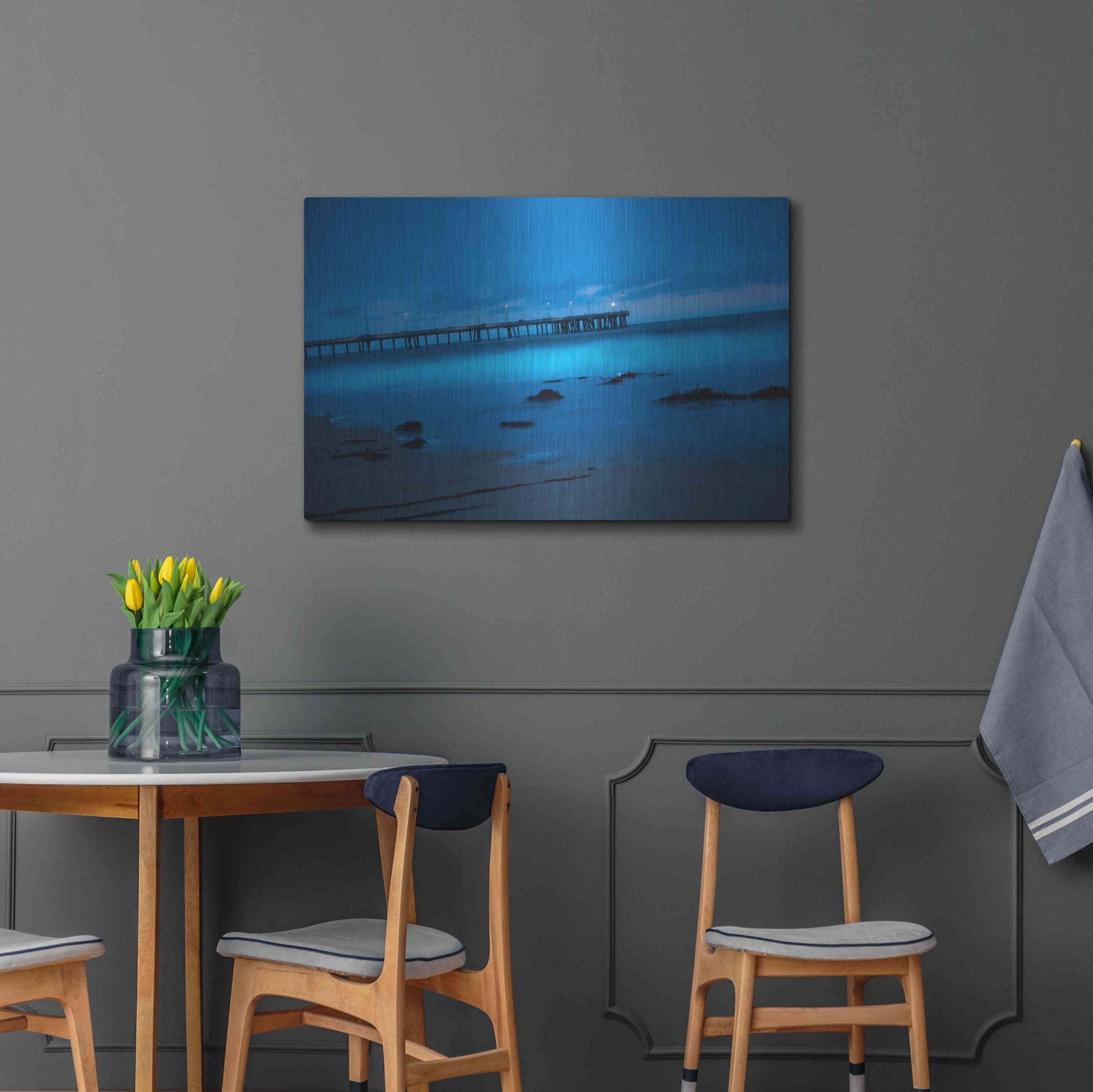 Luxe Metal Art 'Blue Hour Pier' by Sebastien Lory, Metal Wall Art,36x24