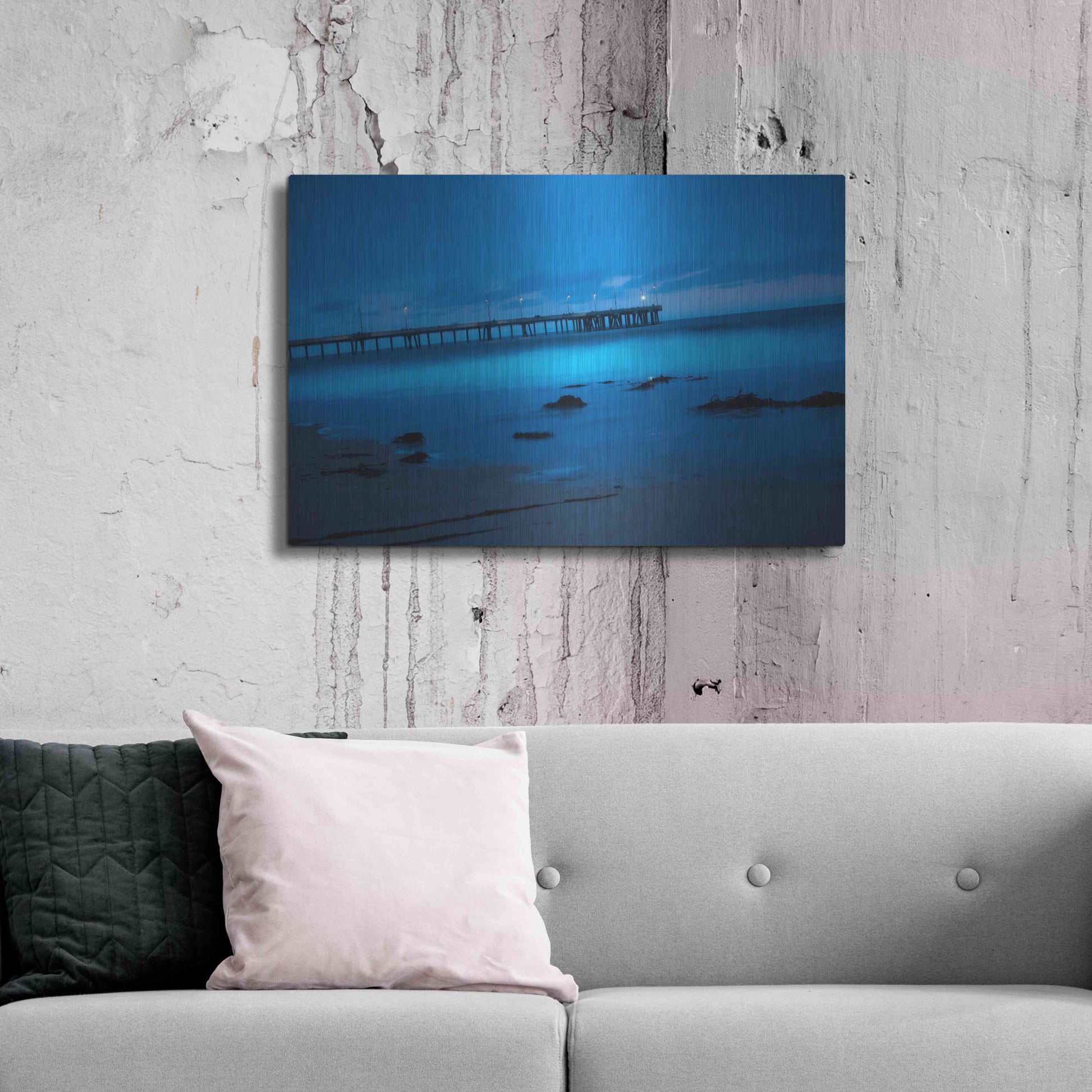 Luxe Metal Art 'Blue Hour Pier' by Sebastien Lory, Metal Wall Art,36x24