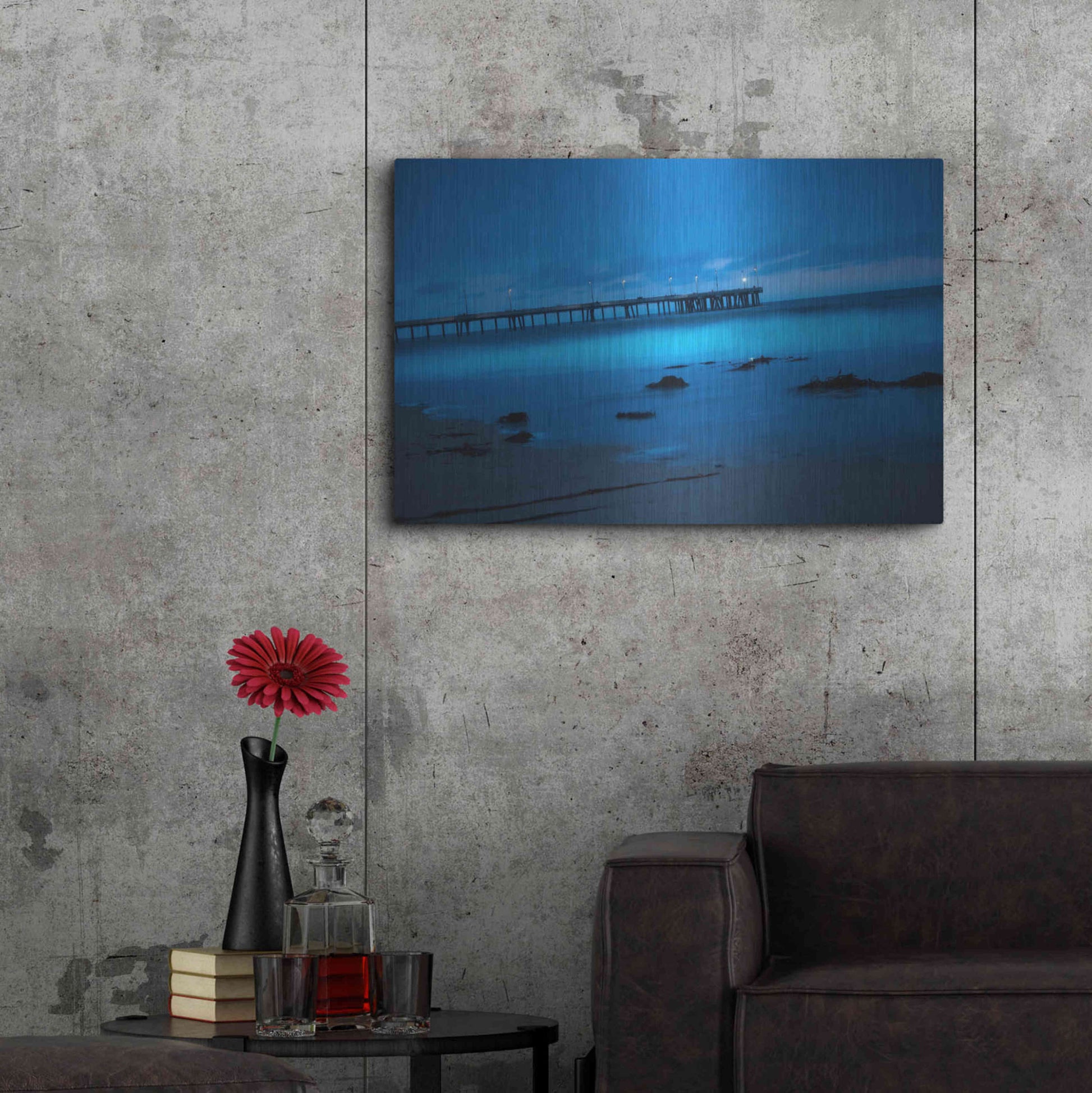 Luxe Metal Art 'Blue Hour Pier' by Sebastien Lory, Metal Wall Art,36x24