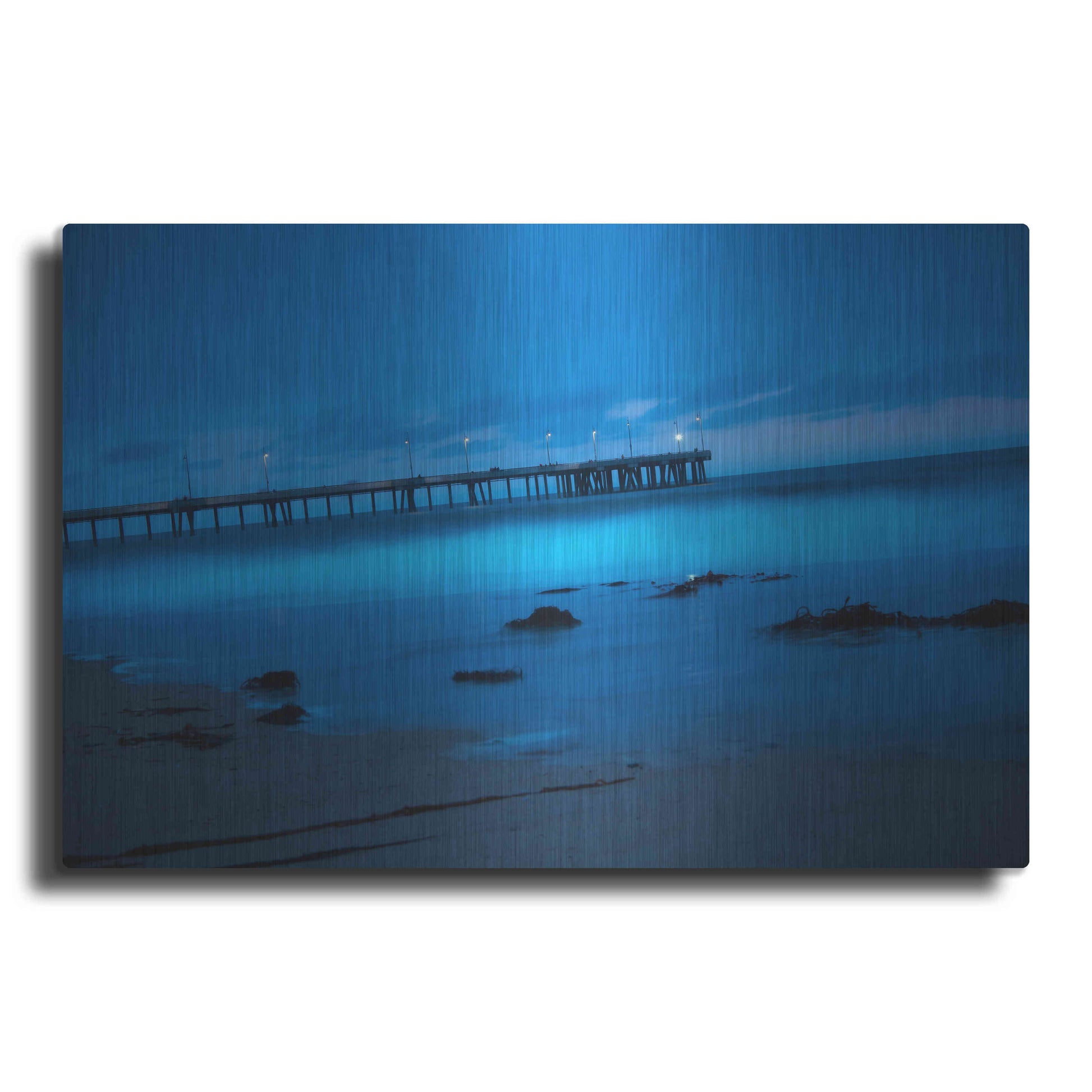 Luxe Metal Art 'Blue Hour Pier' by Sebastien Lory, Metal Wall Art