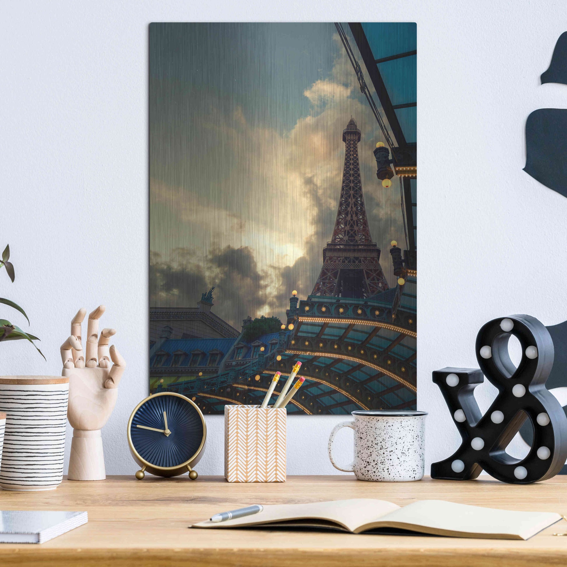 Luxe Metal Art 'Eiffel Vegas' by Sebastien Lory, Metal Wall Art,12x16