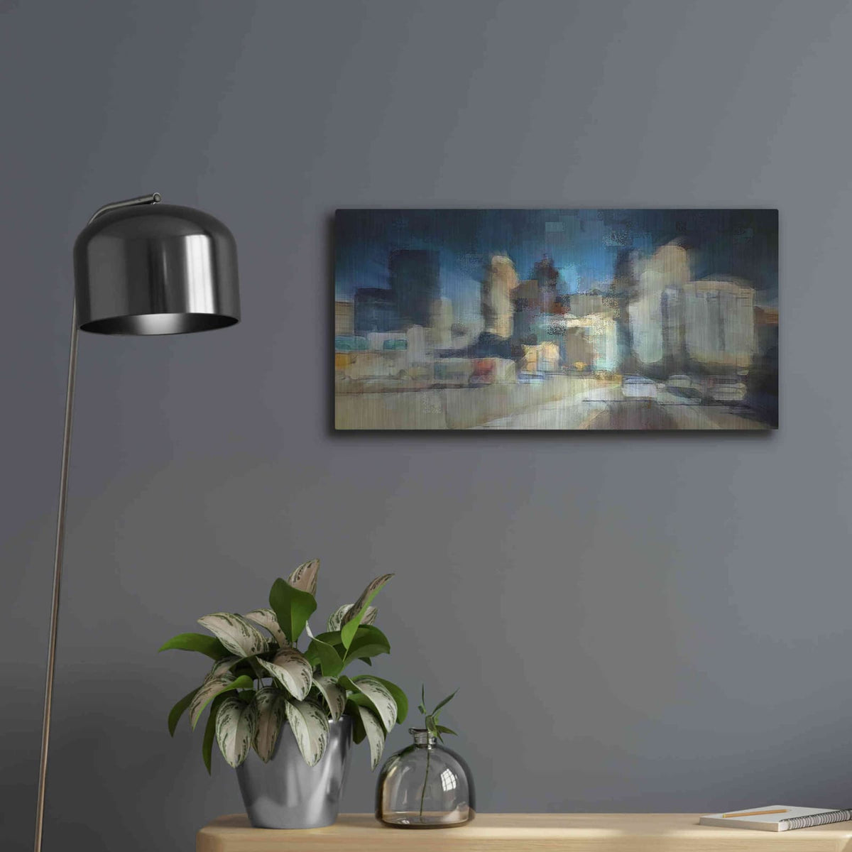 'City in Motion' by David Manlove – Metal Wall Art, 24x12 room view