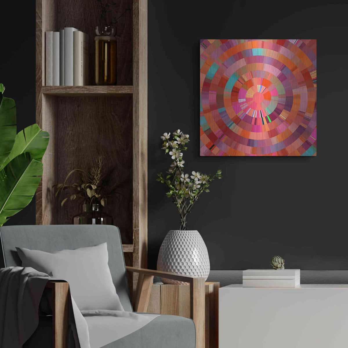 'Coral Radial 1' by David Manlove – Metal Wall Art, 24x24 room view