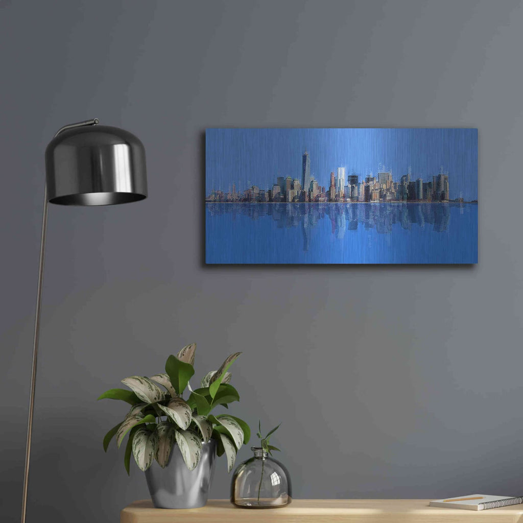 'New York Pan 10' by David Manlove – Metal Wall Art, 24x12 room view