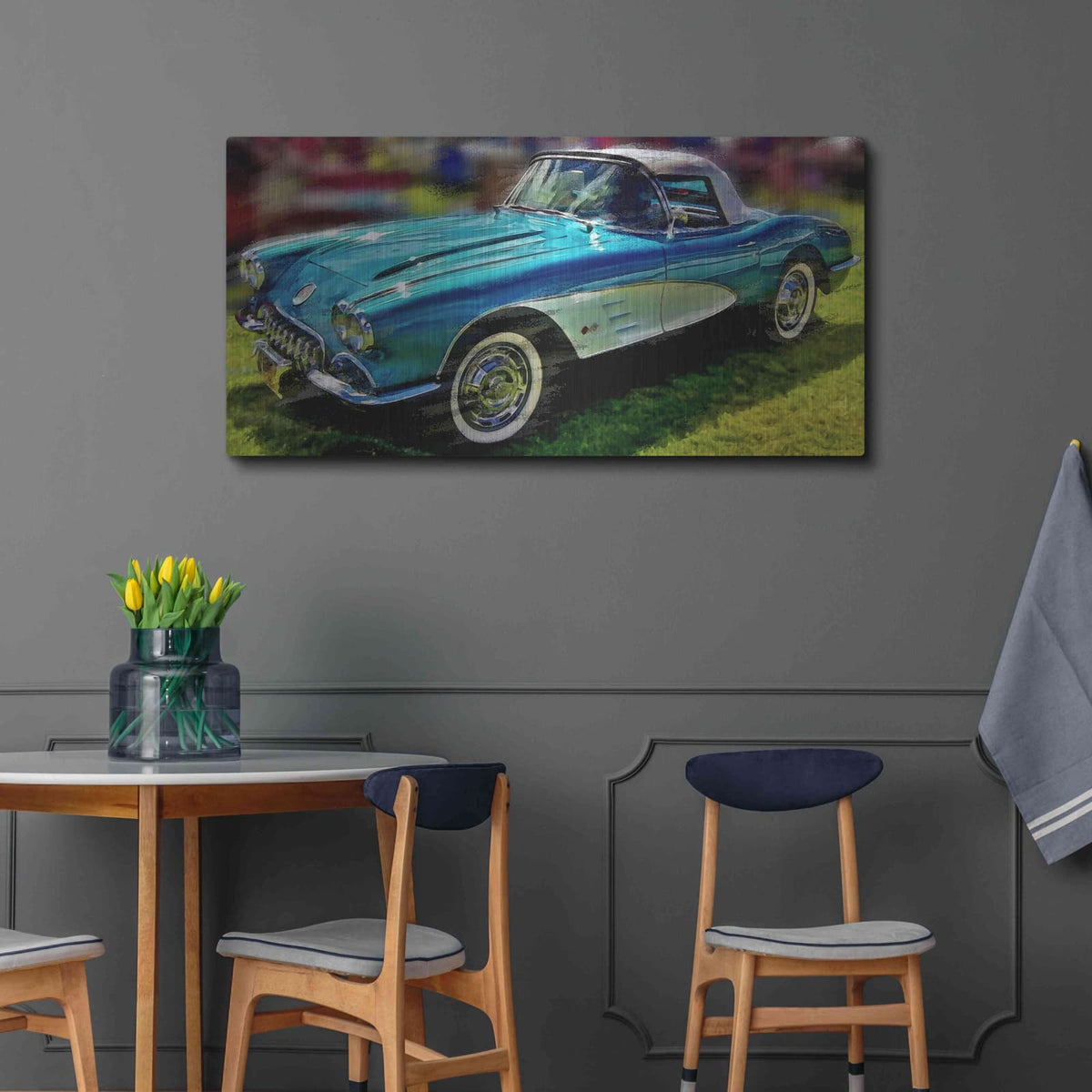 '58 Corvette 1' by David Manlove – Metal Wall Art, 48x24 room view