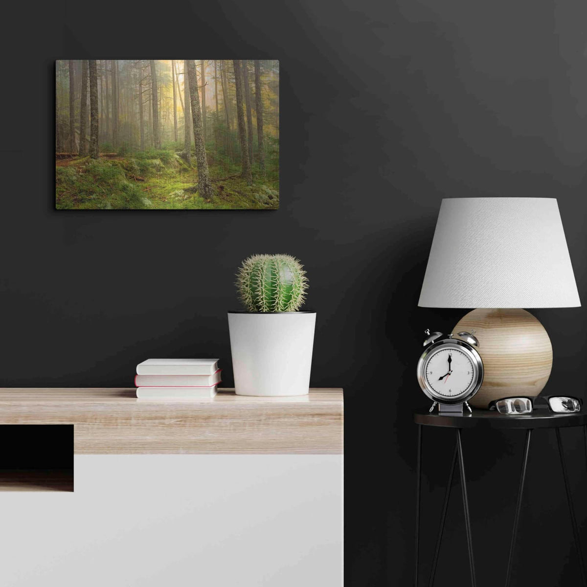 'Foggy Fire Woods' by Mike Jones – Metal Wall Art, 24x16 room view
