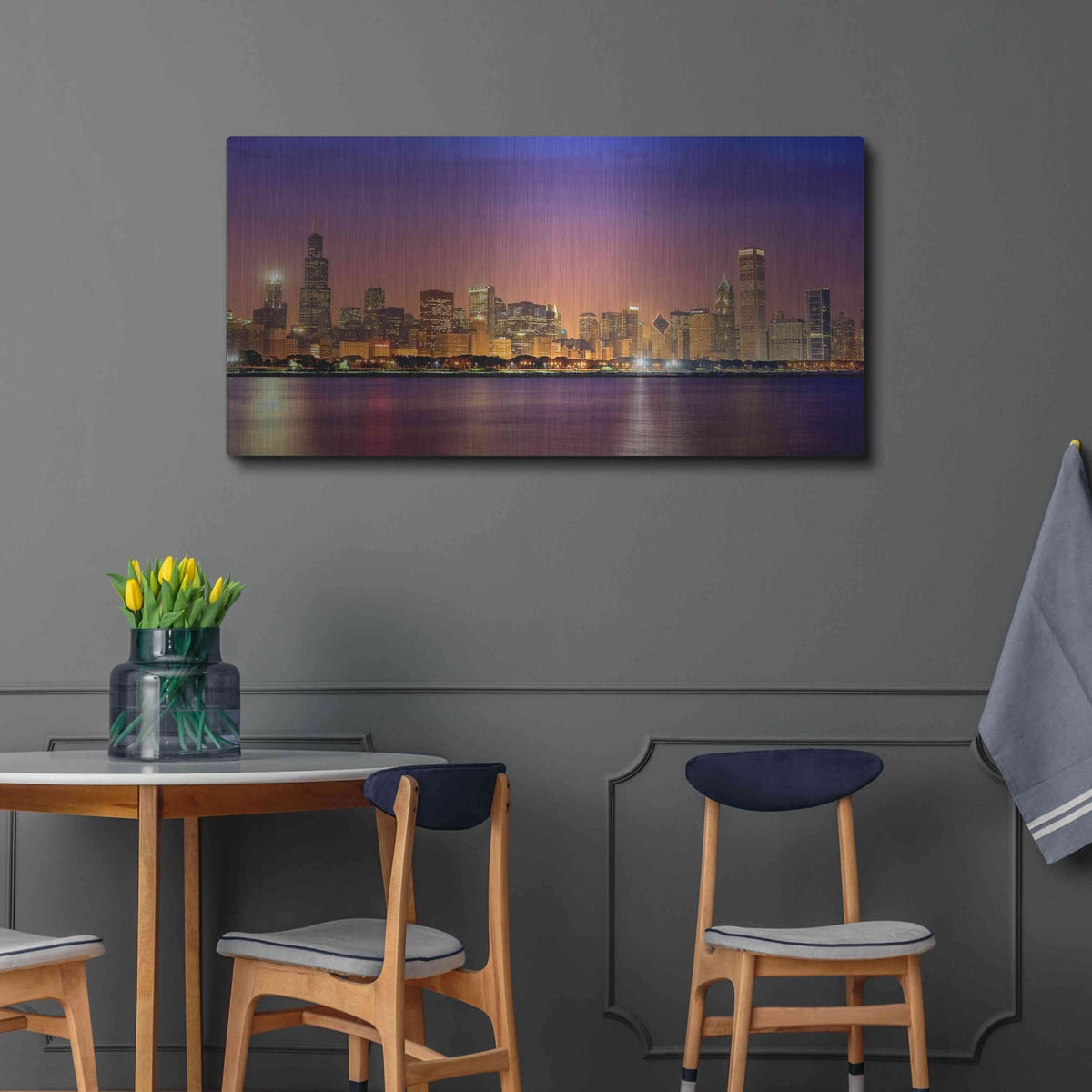 'Chicago Dusk full skyline' by Mike Jones – Metal Wall Art, 48x24 room view
