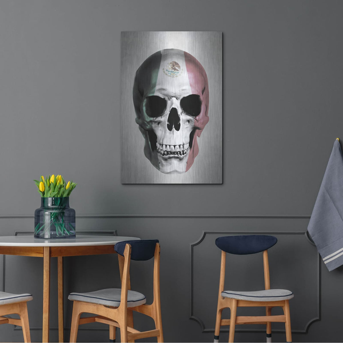 'Mexican Skull Grey' by Nicklas Gustafsson – Metal Wall Art, 24x36 room view