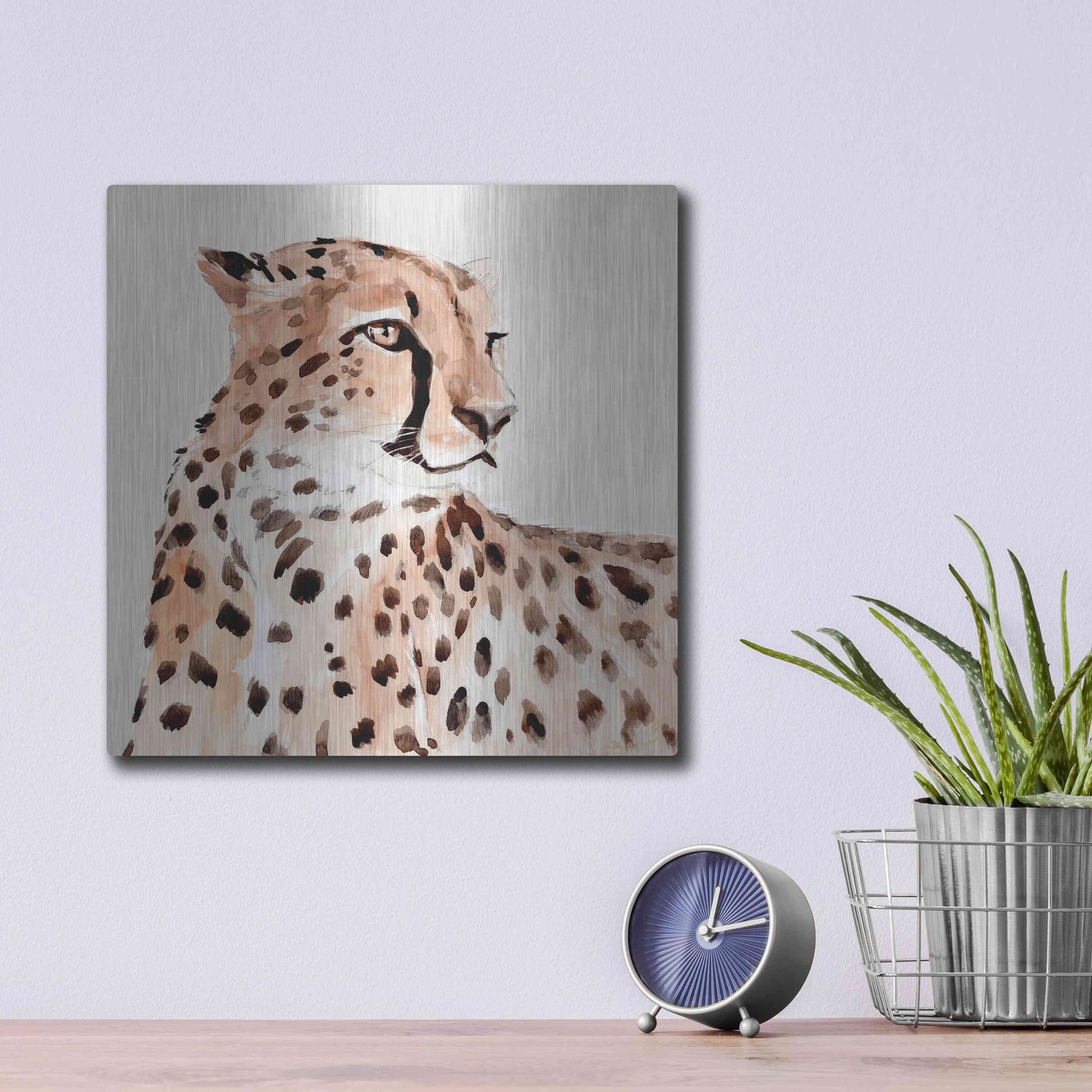Luxe Metal Art 'Saharan Cheetah I' by Annie Warren, Metal Wall Art,12x12
