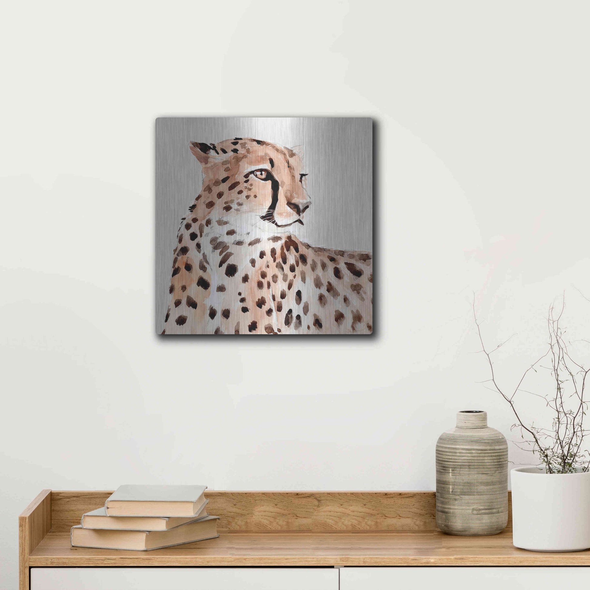 Luxe Metal Art 'Saharan Cheetah I' by Annie Warren, Metal Wall Art,12x12