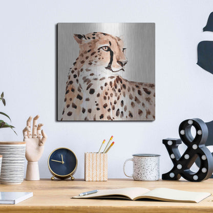 Luxe Metal Art 'Saharan Cheetah I' by Annie Warren, Metal Wall Art,12x12