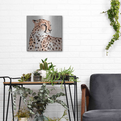 Luxe Metal Art 'Saharan Cheetah I' by Annie Warren, Metal Wall Art,12x12