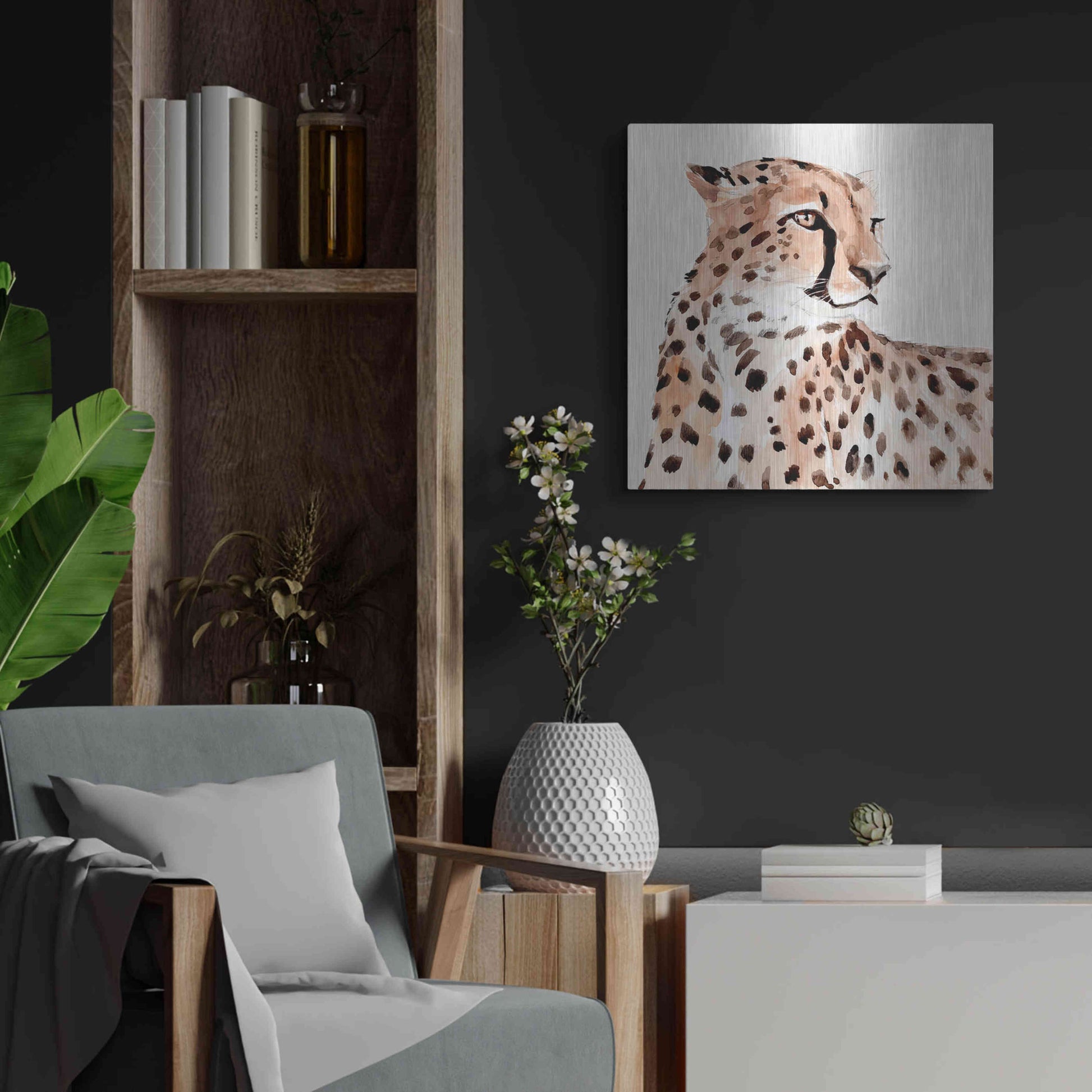 Luxe Metal Art 'Saharan Cheetah I' by Annie Warren, Metal Wall Art,24x24