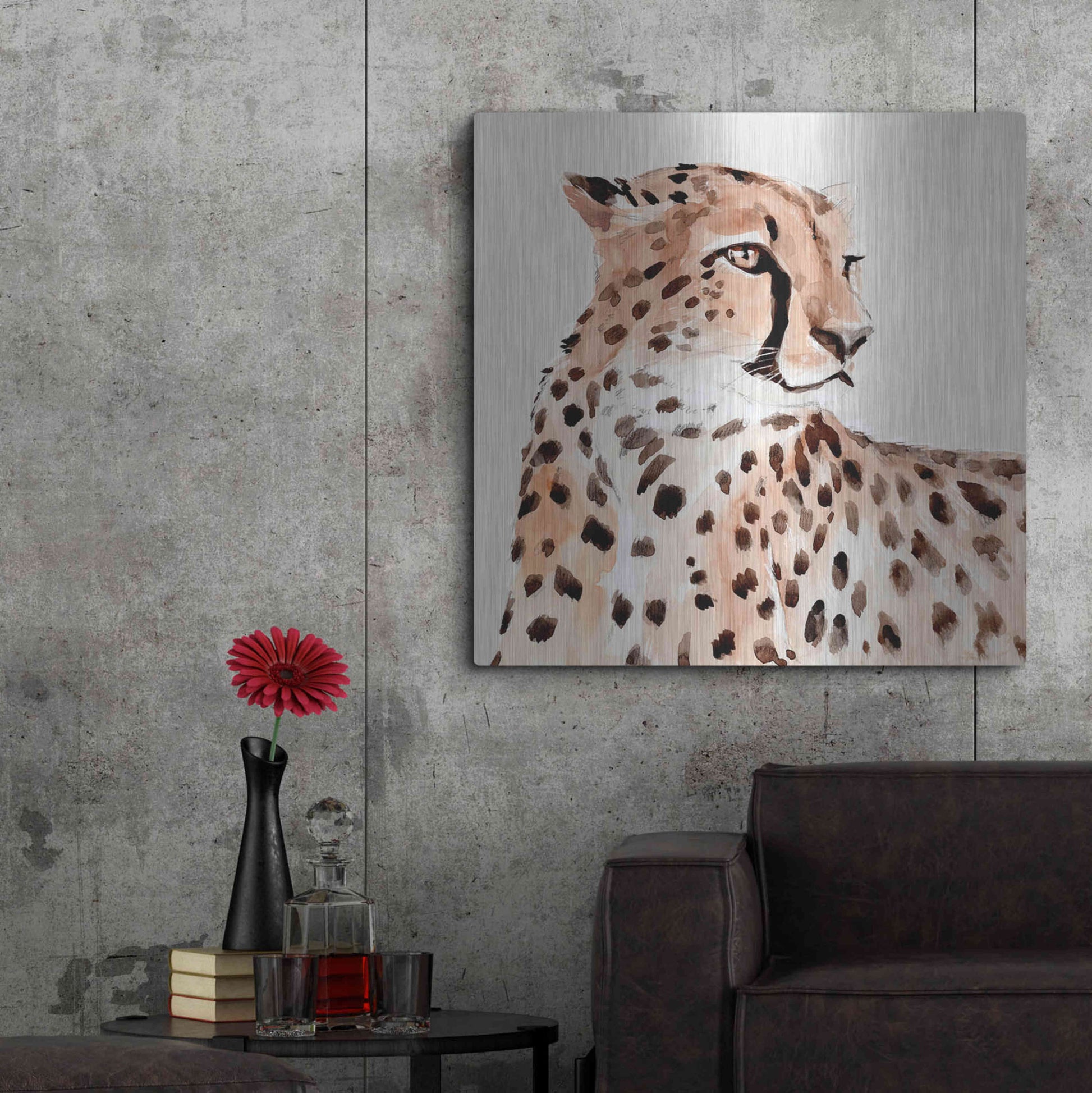 Luxe Metal Art 'Saharan Cheetah I' by Annie Warren, Metal Wall Art,36x36