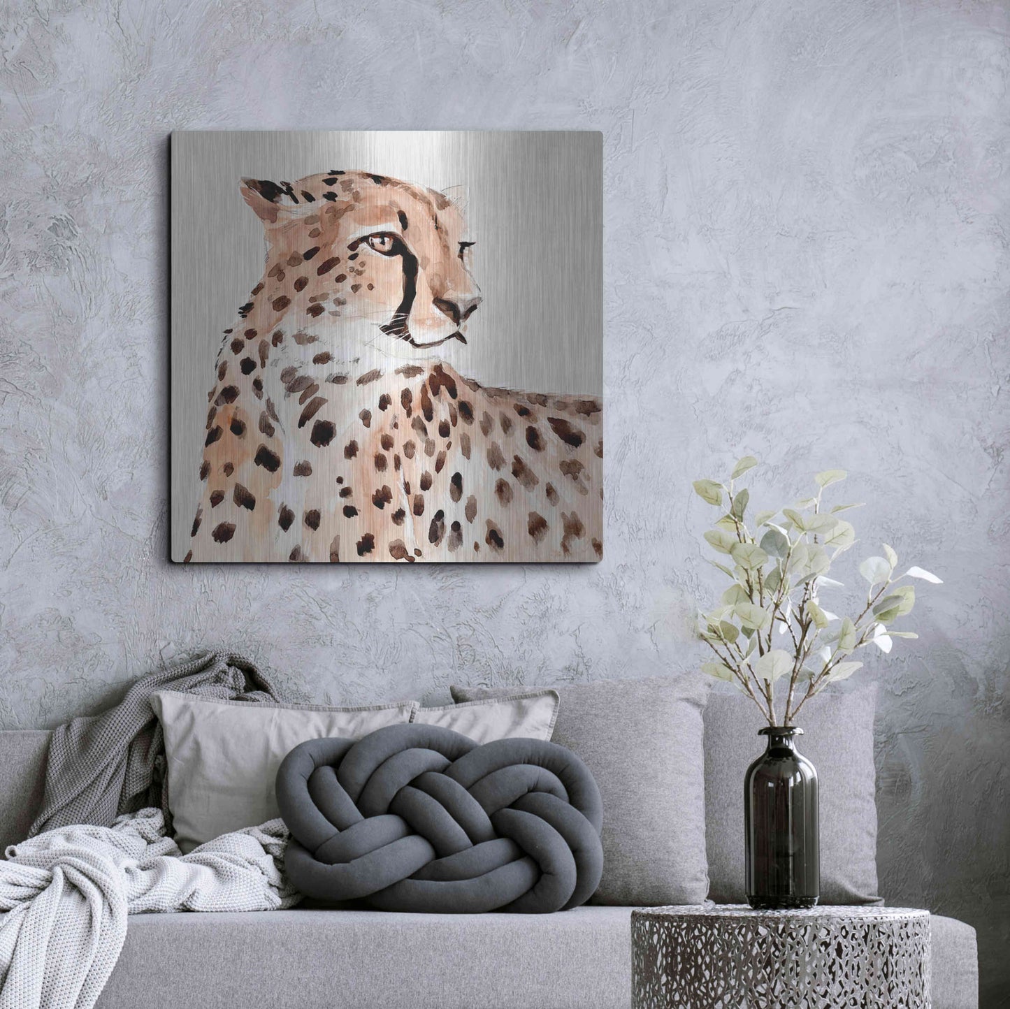 Luxe Metal Art 'Saharan Cheetah I' by Annie Warren, Metal Wall Art,36x36
