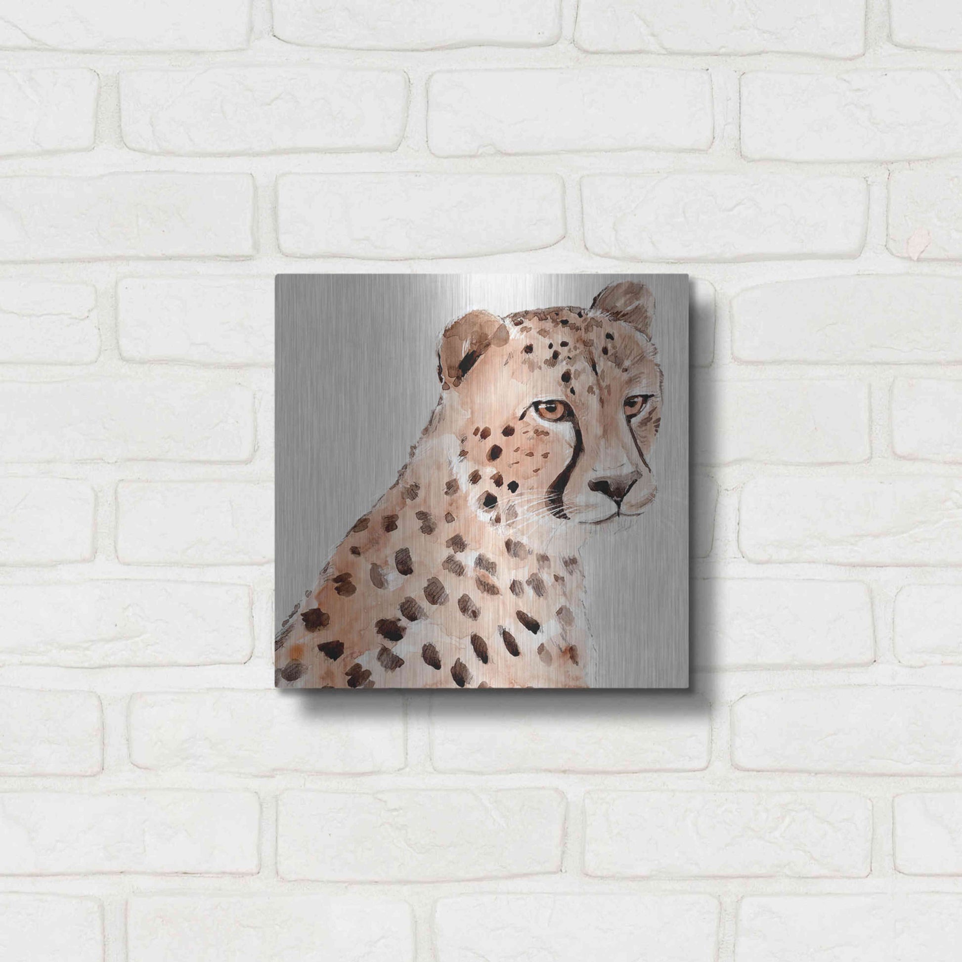 Luxe Metal Art 'Saharan Cheetah II' by Annie Warren, Metal Wall Art,12x12
