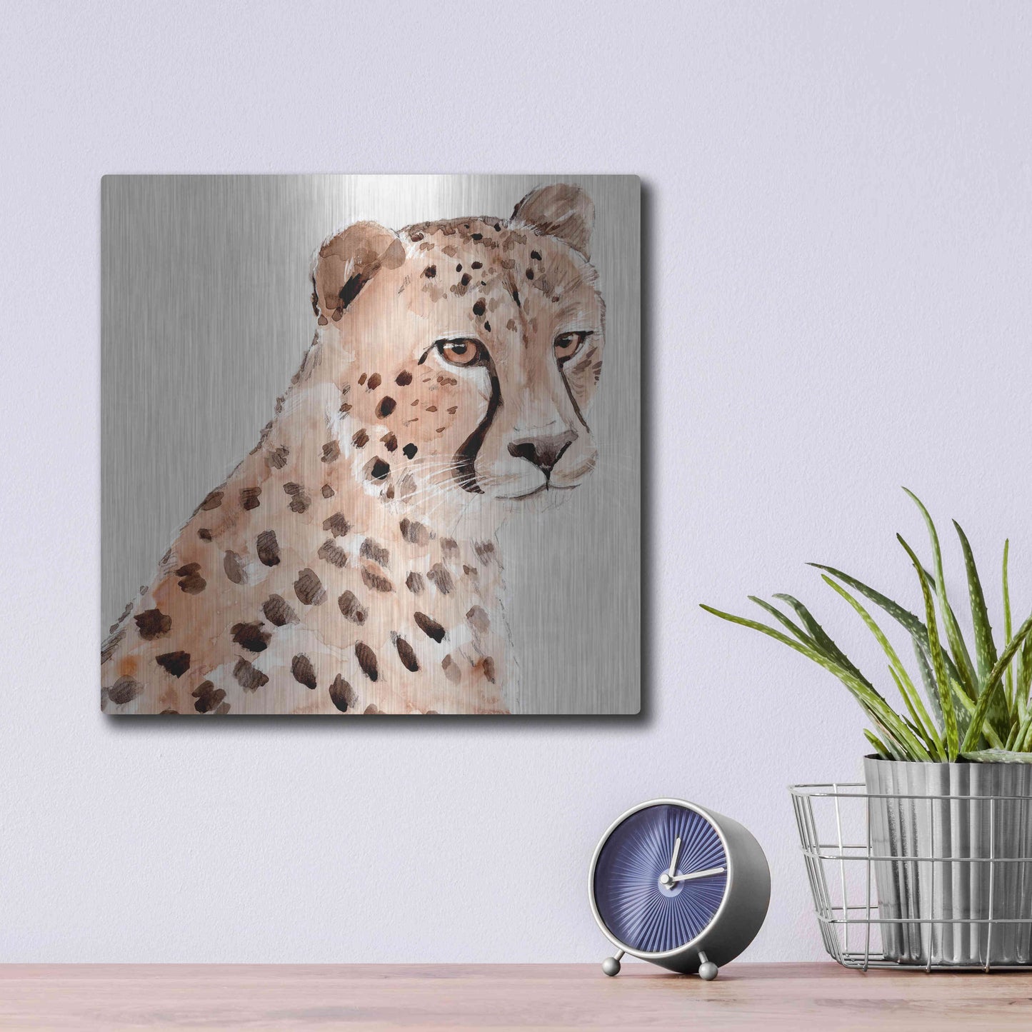 Luxe Metal Art 'Saharan Cheetah II' by Annie Warren, Metal Wall Art,12x12