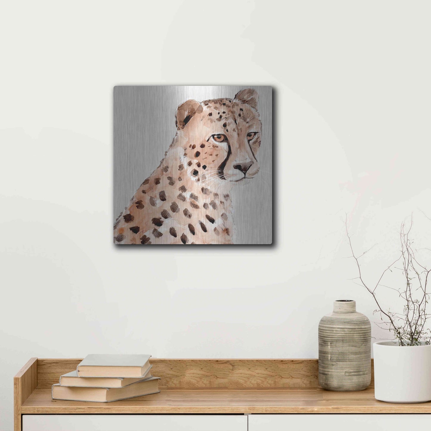 Luxe Metal Art 'Saharan Cheetah II' by Annie Warren, Metal Wall Art,12x12