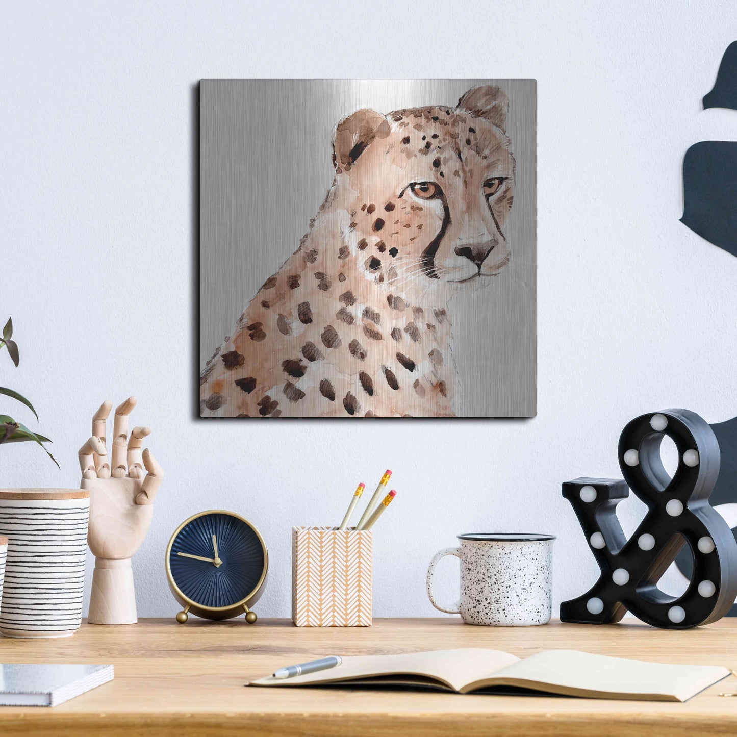 Luxe Metal Art 'Saharan Cheetah II' by Annie Warren, Metal Wall Art,12x12