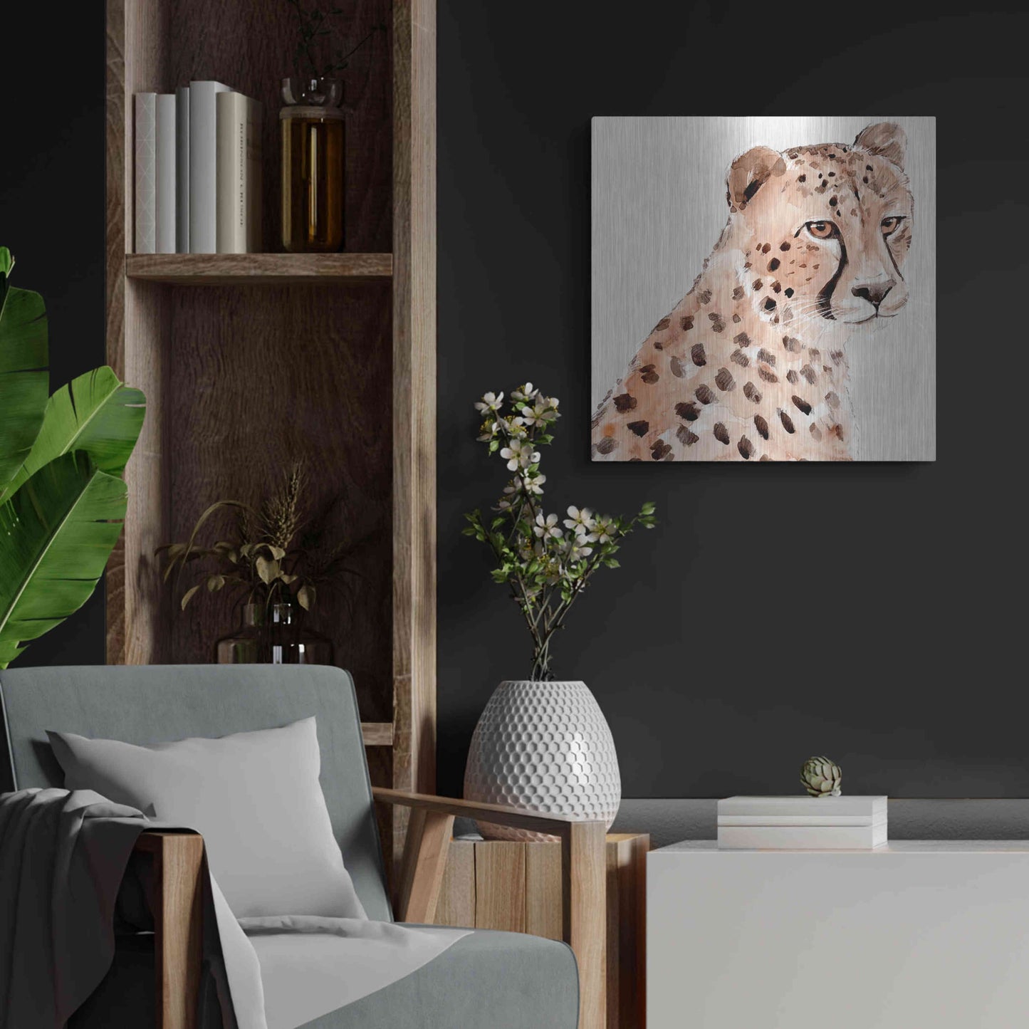Luxe Metal Art 'Saharan Cheetah II' by Annie Warren, Metal Wall Art,24x24
