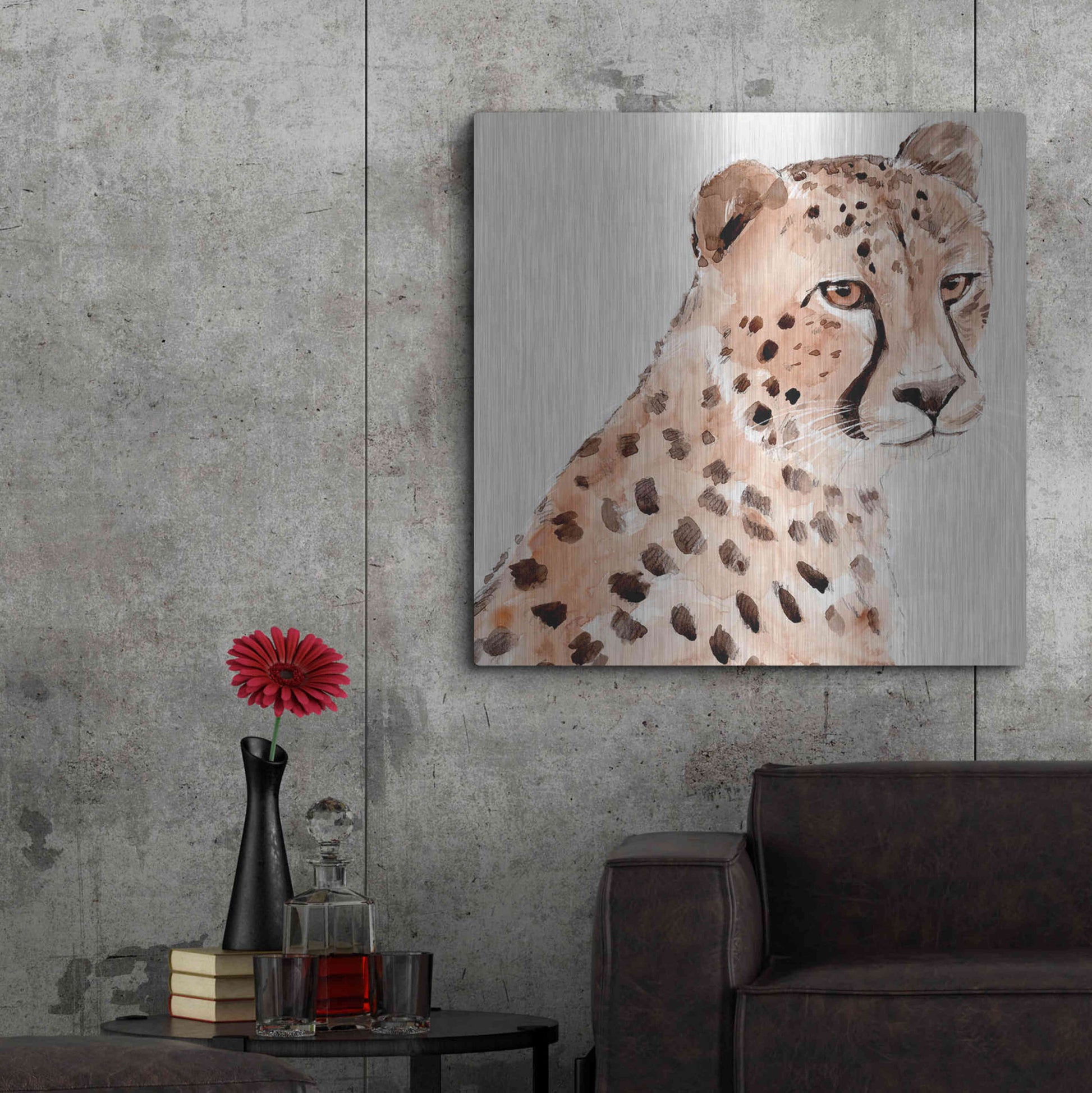 Luxe Metal Art 'Saharan Cheetah II' by Annie Warren, Metal Wall Art,36x36