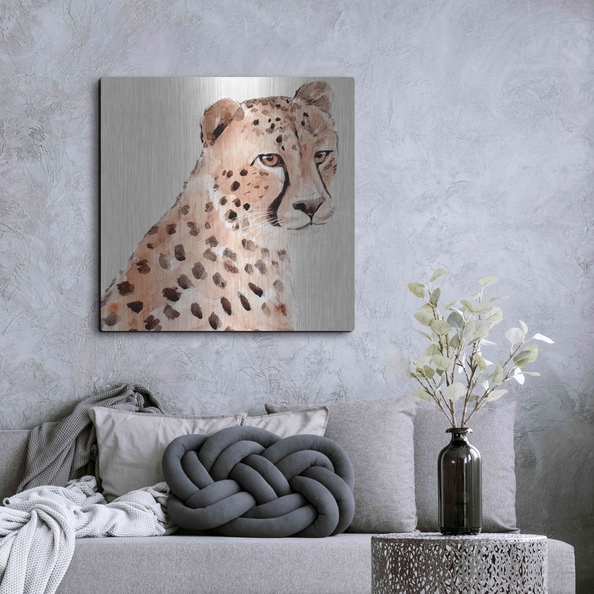 Luxe Metal Art 'Saharan Cheetah II' by Annie Warren, Metal Wall Art,36x36