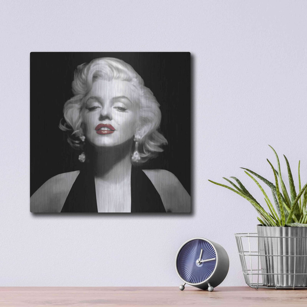 'Halter Top Marilyn Red Lips' by Chris Consani – Metal Wall Art, 12x12 room view