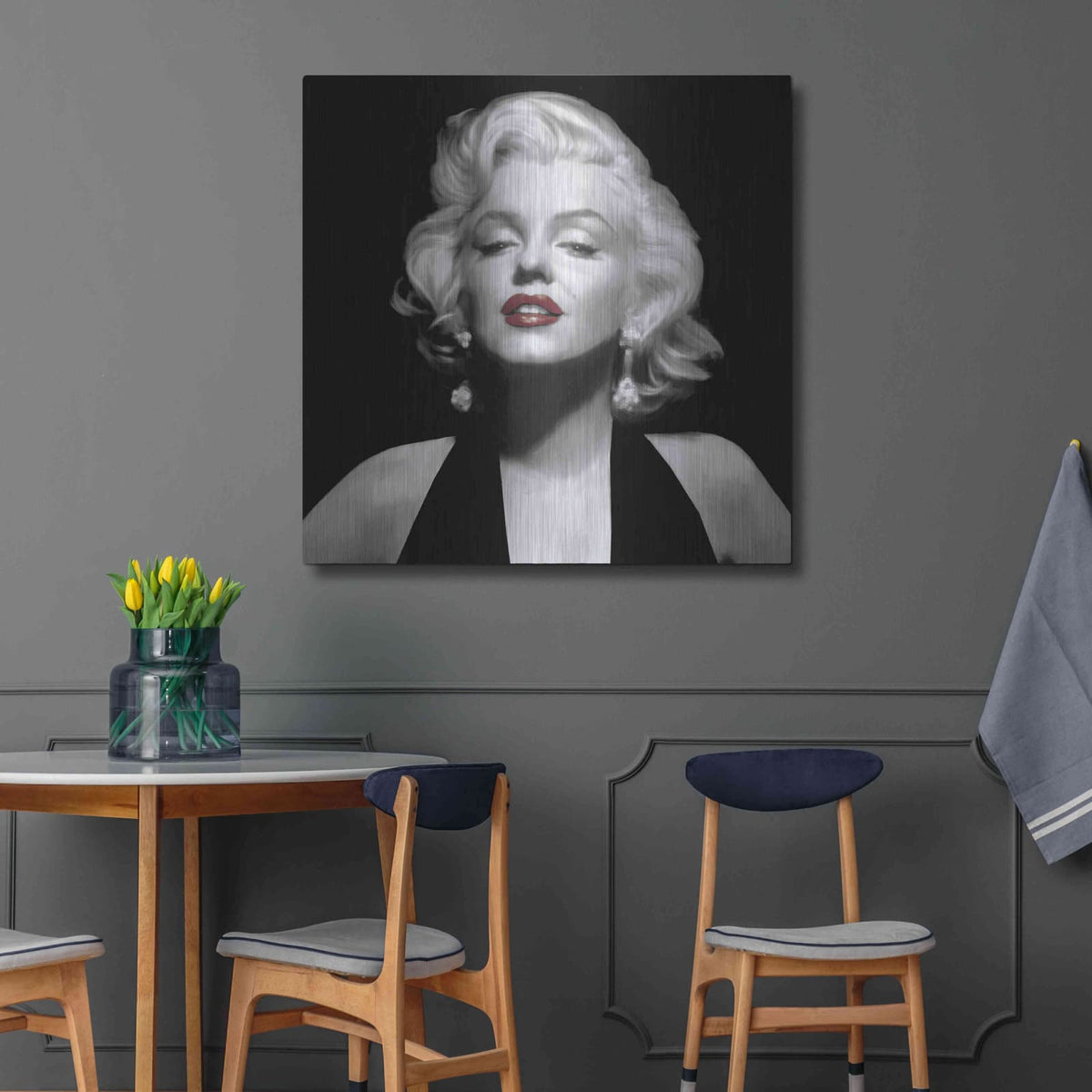 'Halter Top Marilyn Red Lips' by Chris Consani – Metal Wall Art, 36x36 room view