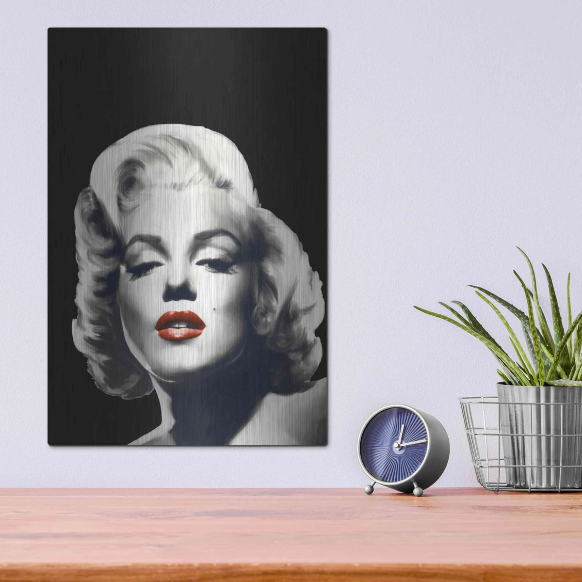 'Red Lips Marilyn In Black' by Chris Consani – Metal Wall Art, 12x16 room view