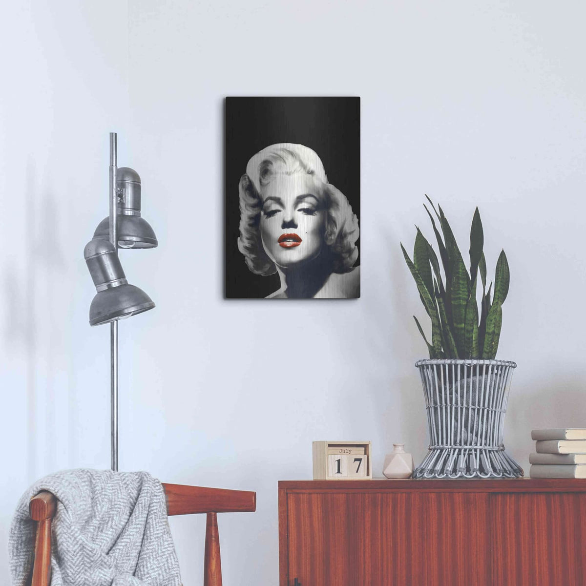 'Red Lips Marilyn In Black' by Chris Consani – Metal Wall Art, 16x24 room view