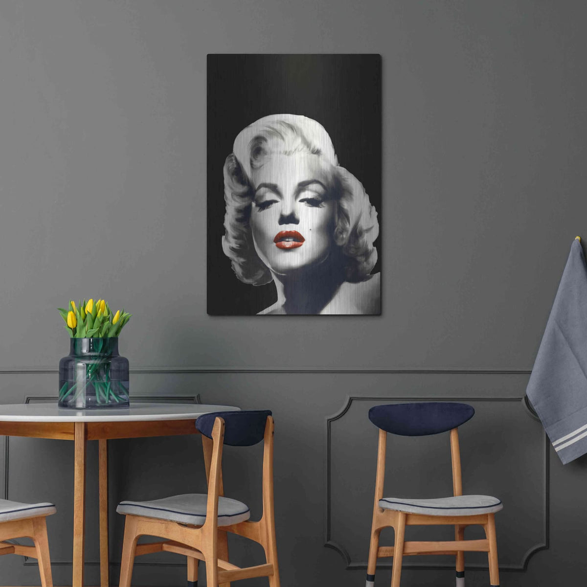 'Red Lips Marilyn In Black' by Chris Consani – Metal Wall Art, 24x36 room view