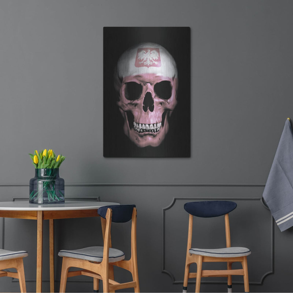 'Polish Skull' by Nicklas Gustafsson – Metal Wall Art, 24x36 room view