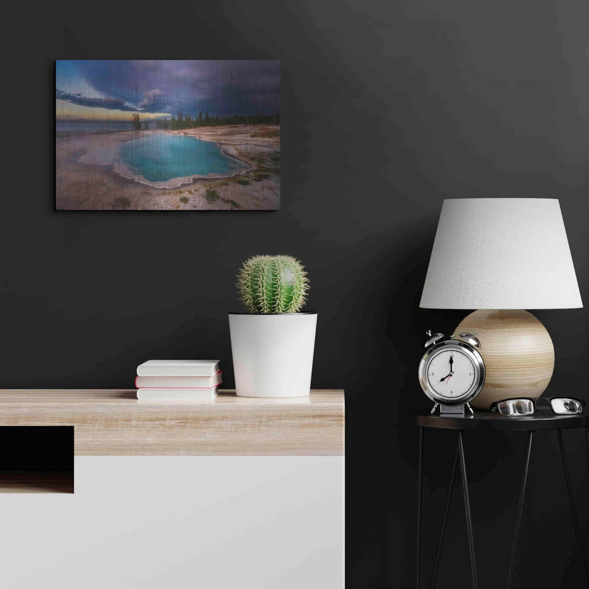 'Black Pool Storm - Yellowstone National Park' by Darren White – Metal Wall Art, 24x16 room view